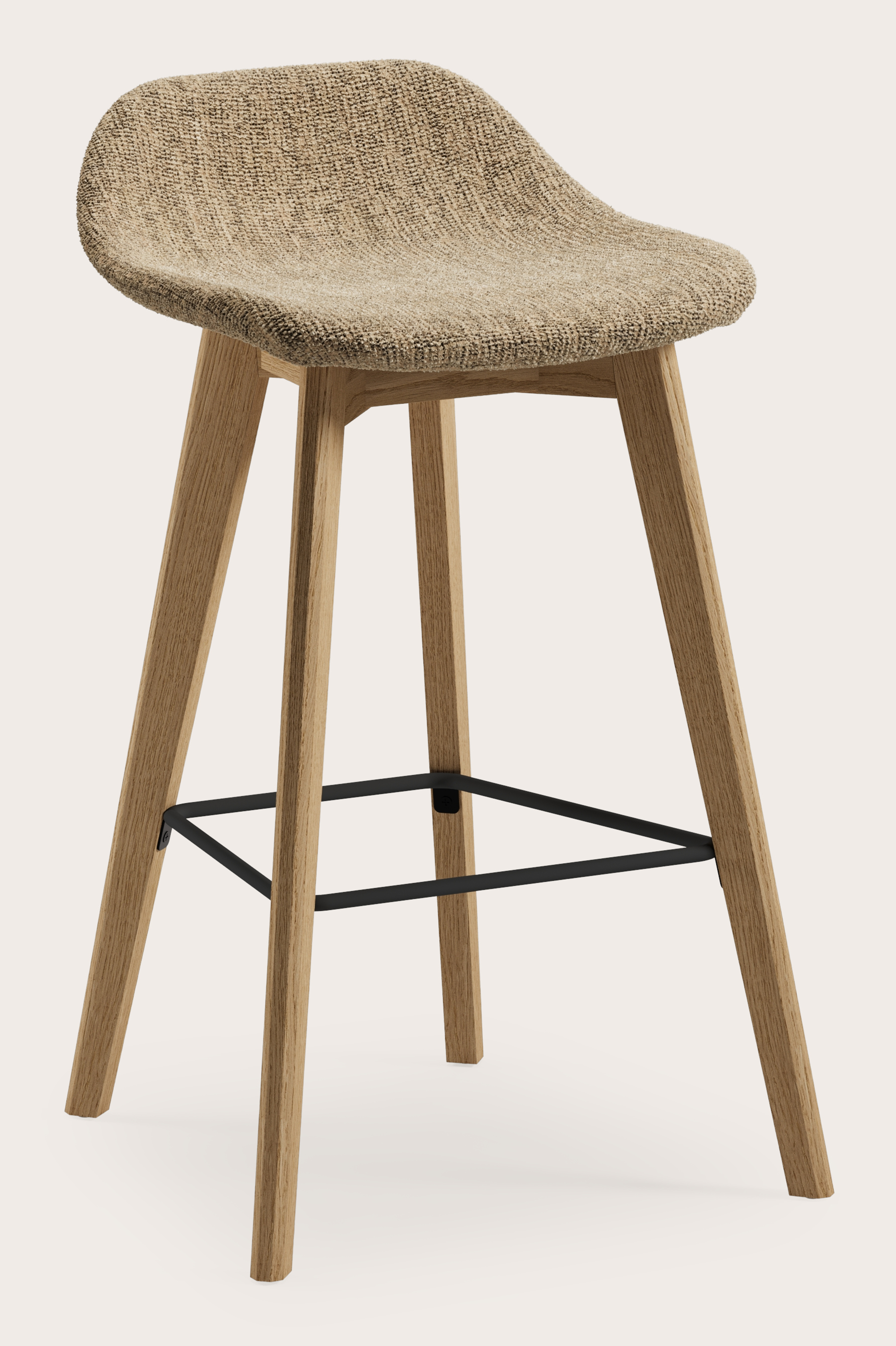 Vasco tabouret de bar basse en chêne couleur naturelle avec assise en Poco tissu Dark Taupe