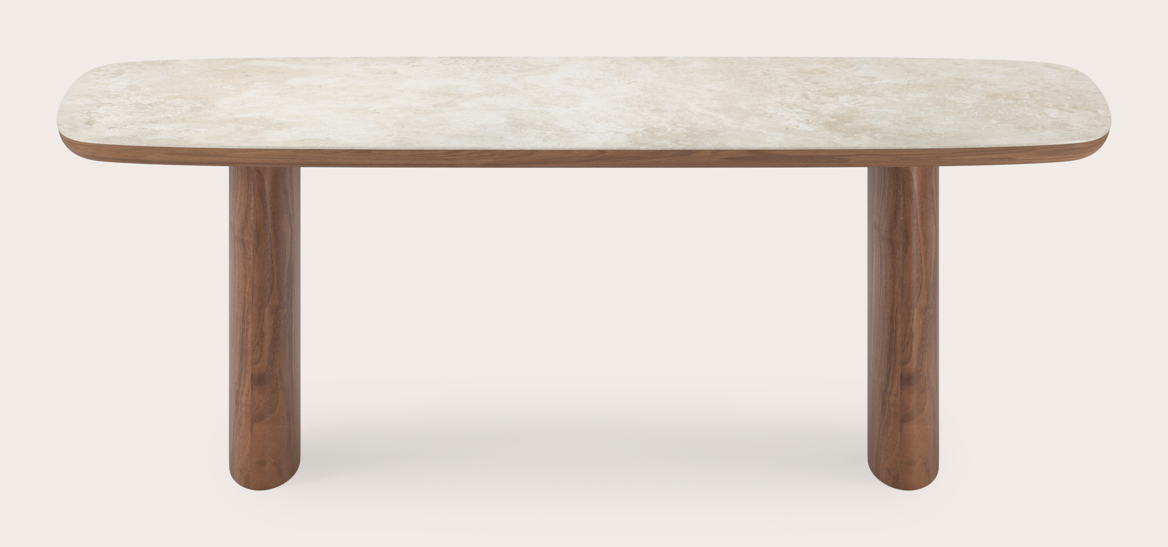 Table de salle à manger Amato Ellipso armature en noyer avec plateau Ceramo forme arrondie en céramique en couleur Rapolano 220 x 105 x 76 cm