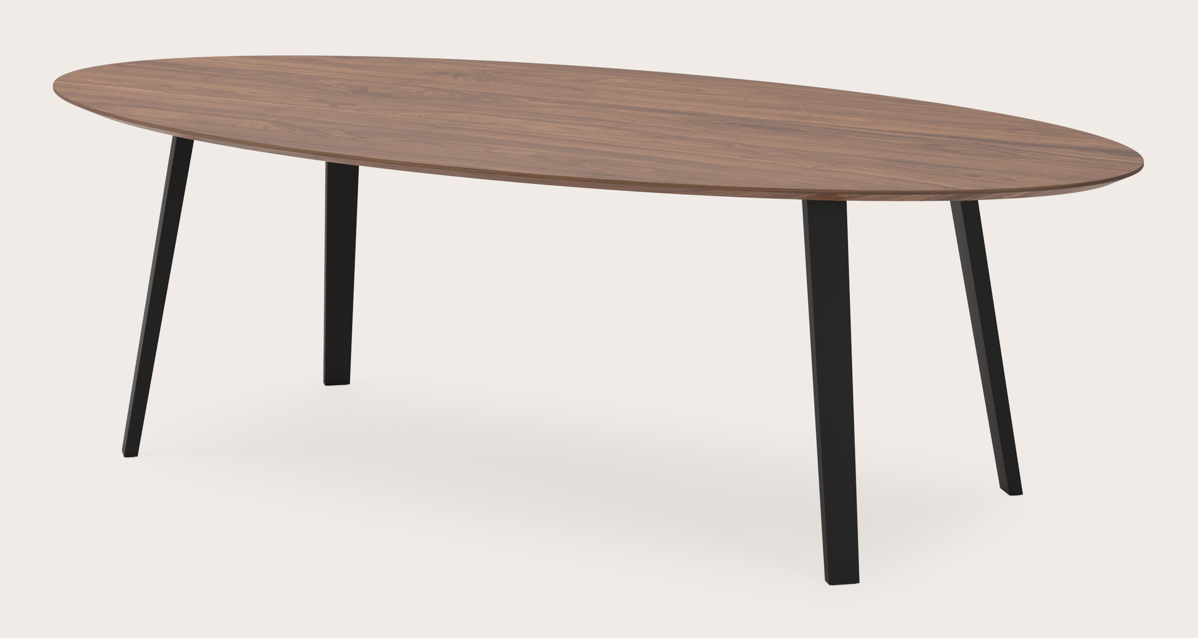Eettafel Clino onderstel in zwart metaal met ovaal Finesso blad in walnoot 260 x 130 x 76 cm
