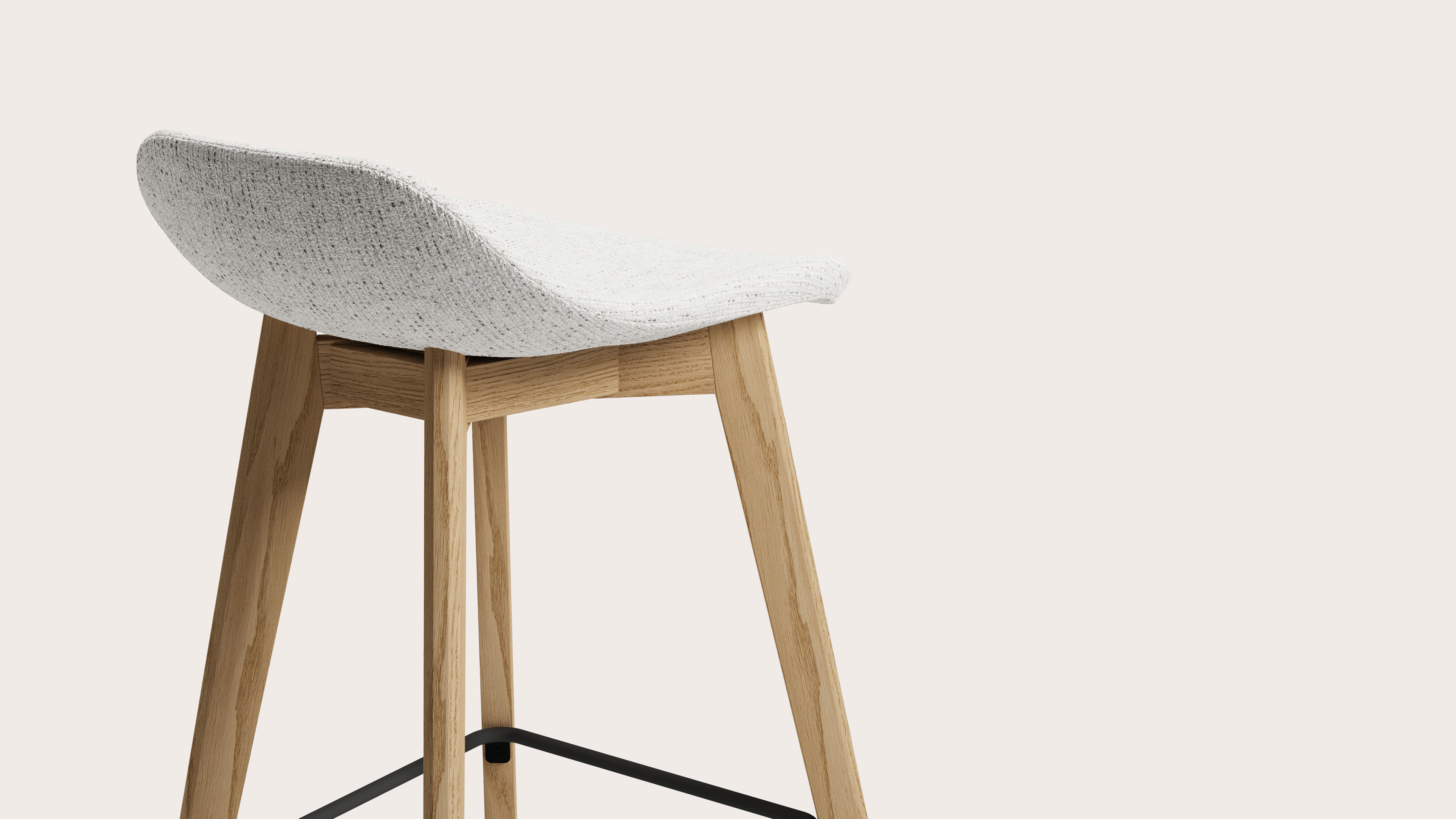 Vasco tabouret de bar basse en chêne couleur naturelle avec assise en Sempre tissu Pearl