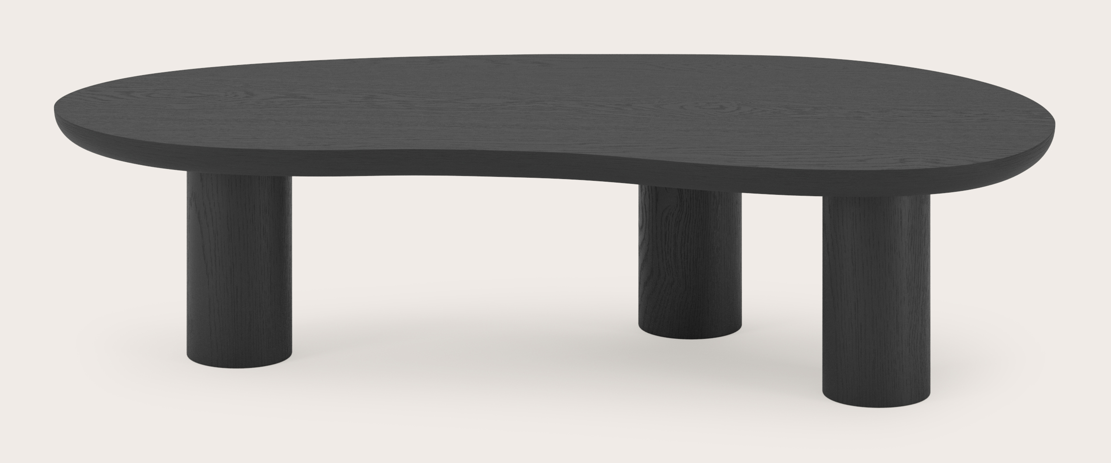 Table basse Amato XSmall Rondo armature avec plateau Amato en forme blob en chêne noir 113 x 56 x 29 cm