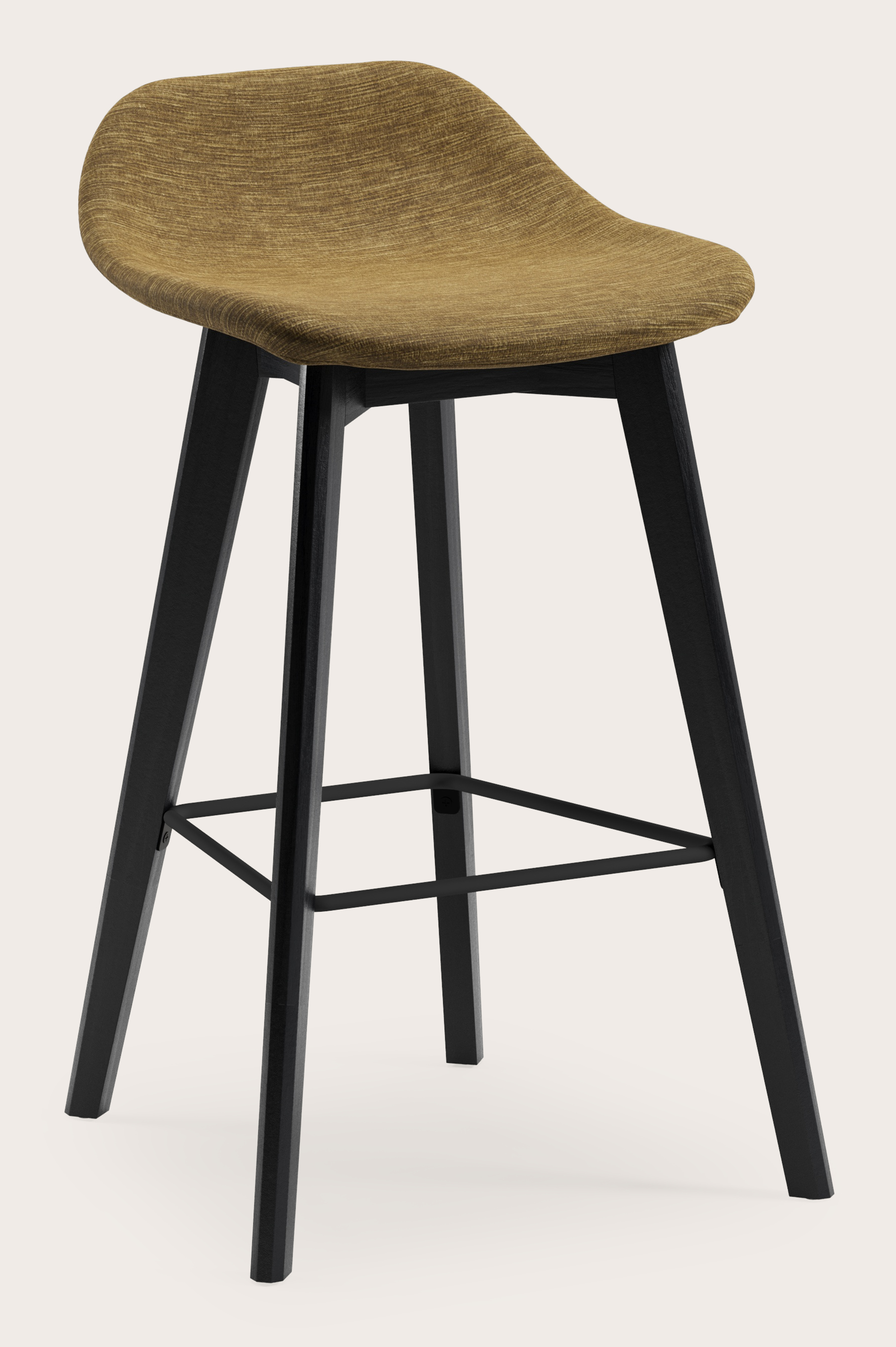 Vasco tabouret de bar basse en chêne massif noir avec assise en Alina tissu Gold