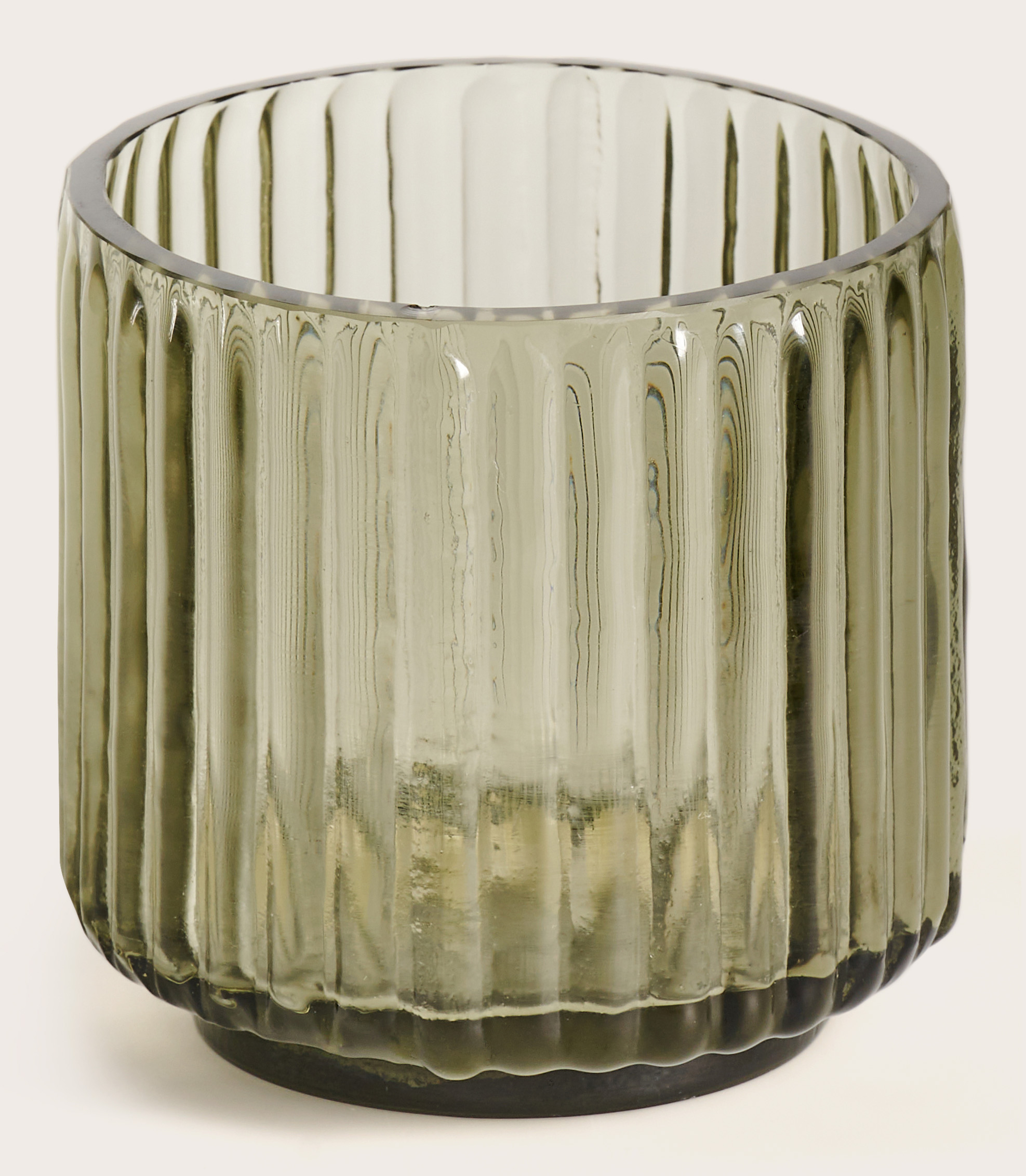 Tribeca theelicht geribbeld glas Steel Grey Ø11xH12cm