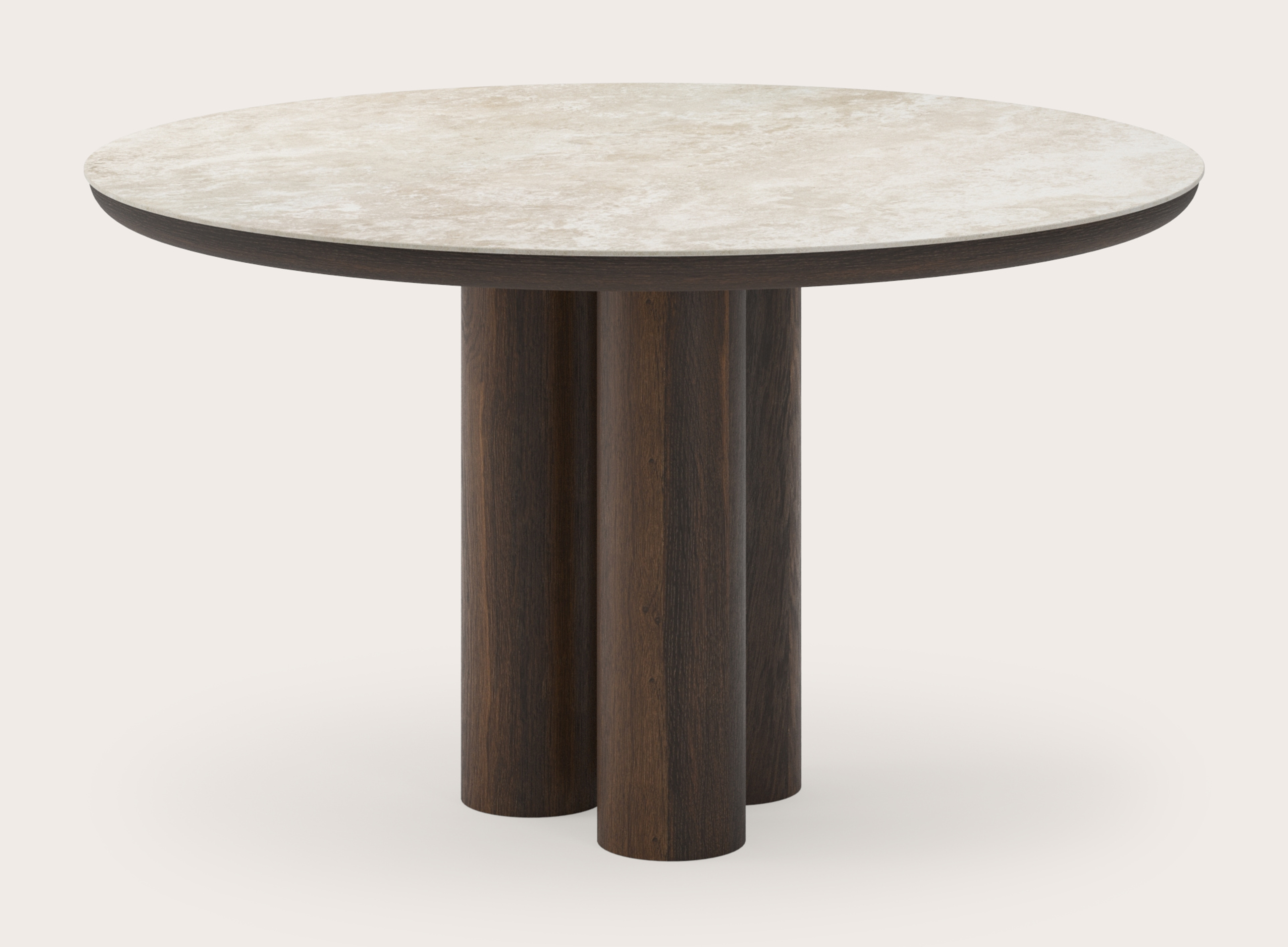 Eettafel Amato Rondo onderstel in gerookte eik met rond volkeramisch Ceramo blad in kleur Rapolano Ø130 x 76 cm