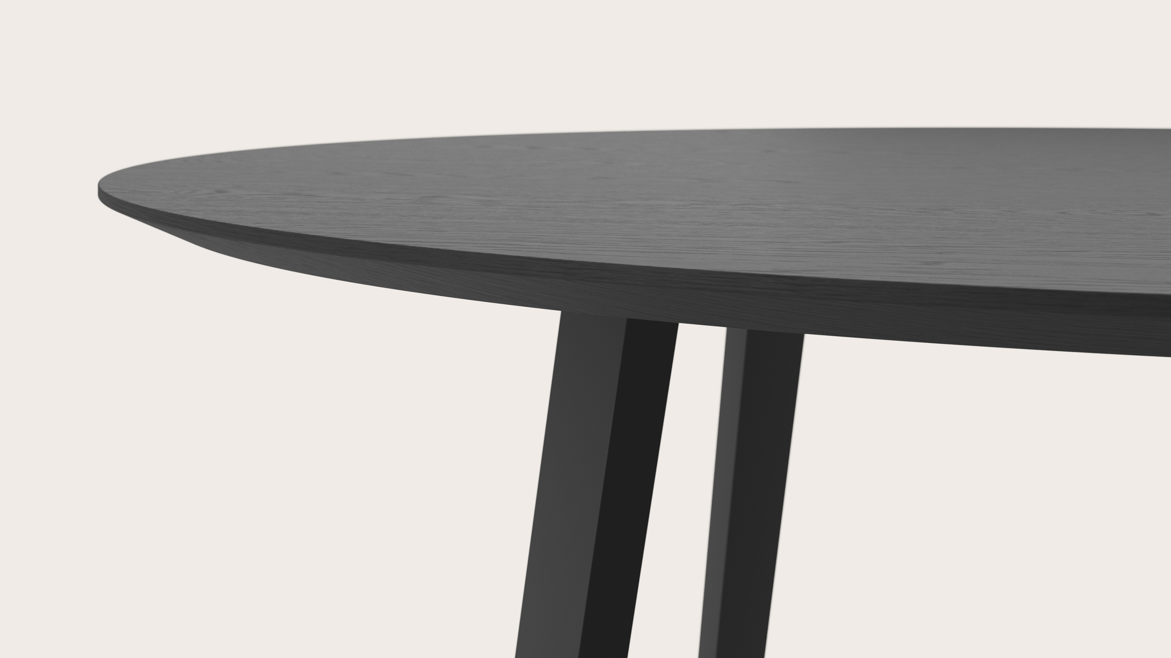 Eettafel Clino onderstel in zwart metaal rond Finesso blad in zwarte eik Ø160 x 77 cm