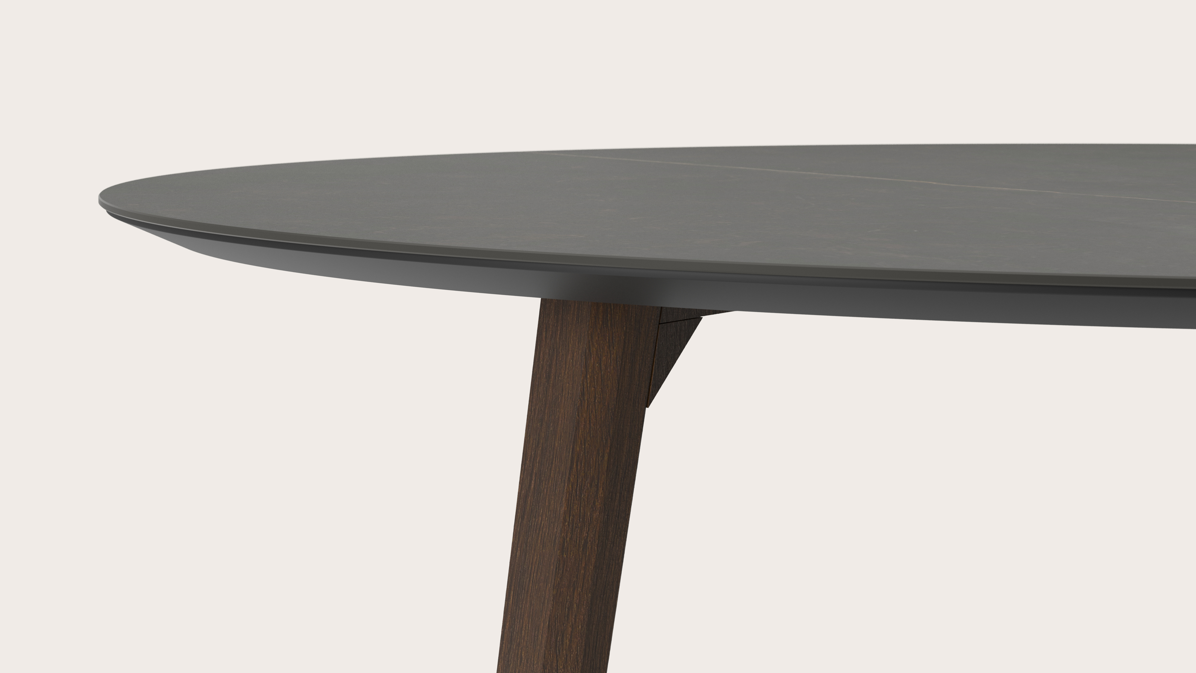 Table de salle à manger Clino armature en chêne fumé avec plateau Ceramo ovale en céramique en couleur Calatorao 180 x 110 x 77 cm