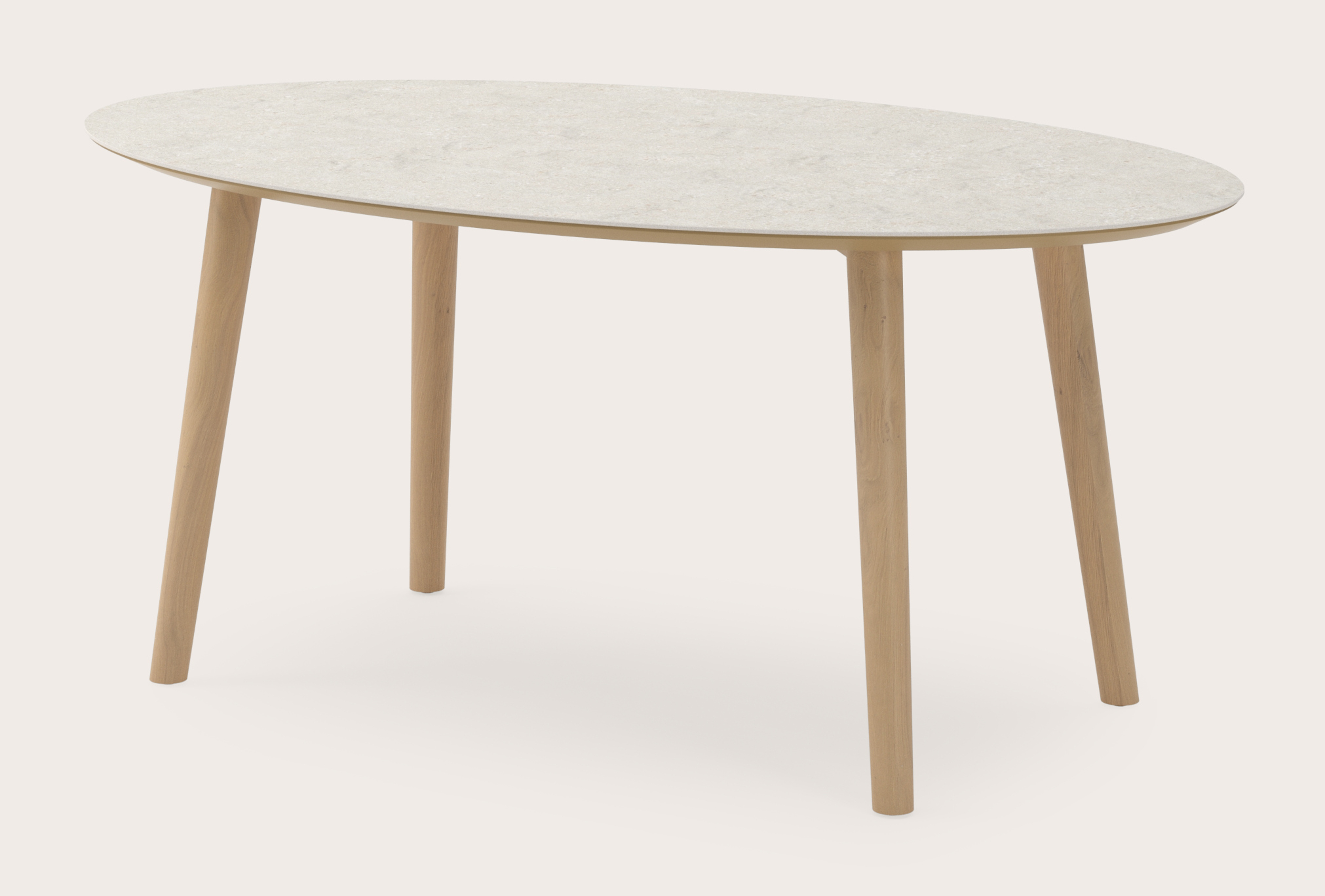 Table de salle à manger Conico armature en chêne couleur naturelle avec plateau Ceramo ovale en céramique en couleur Shilin 180 x 110 x 77 cm