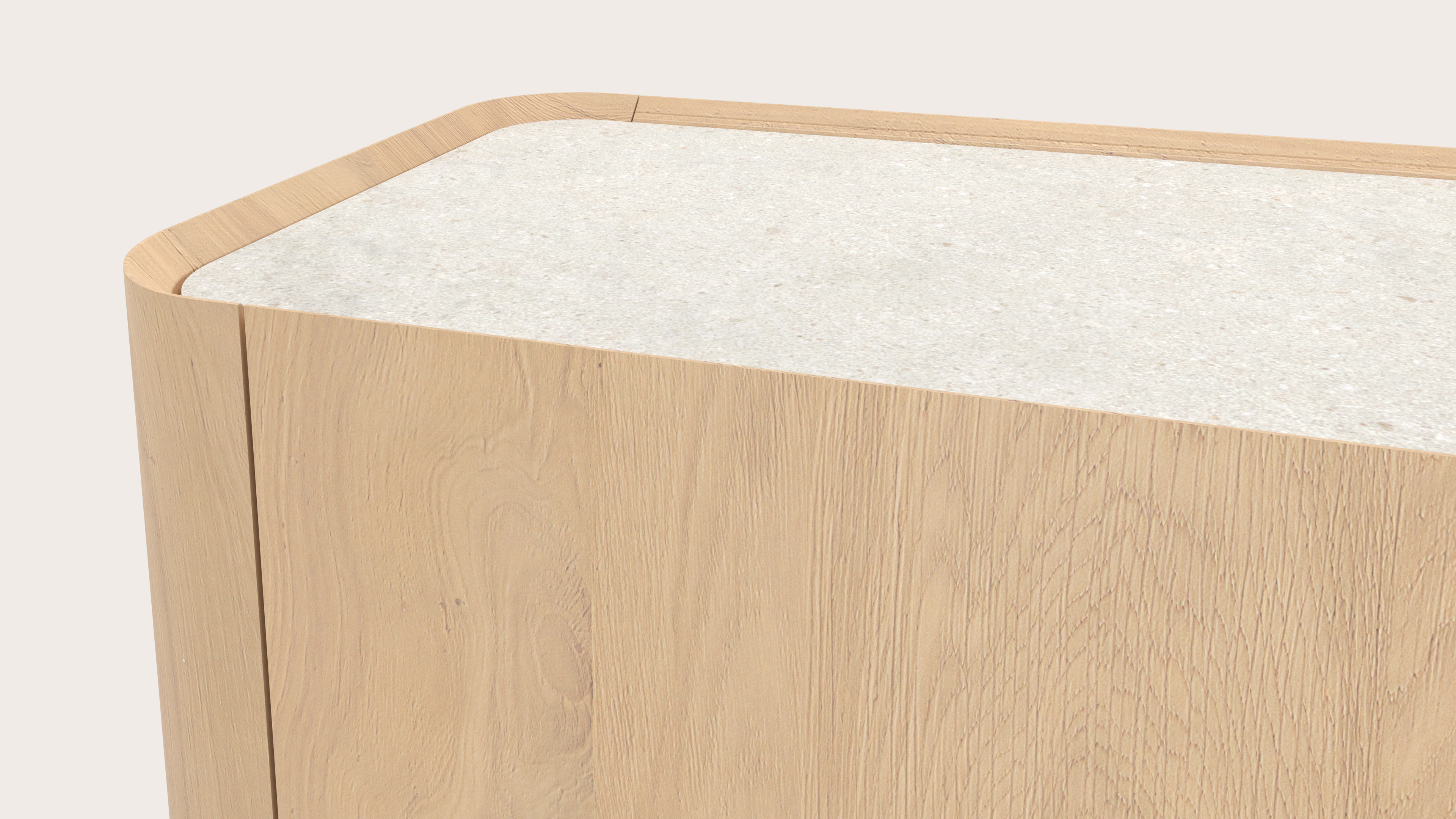 Meuble tv Curvato en chêne couleur naturelle avec pieds ronds en métal avec plateau Ceramo en céramique en couleur Shilin 219 x 45 x 52 cm
