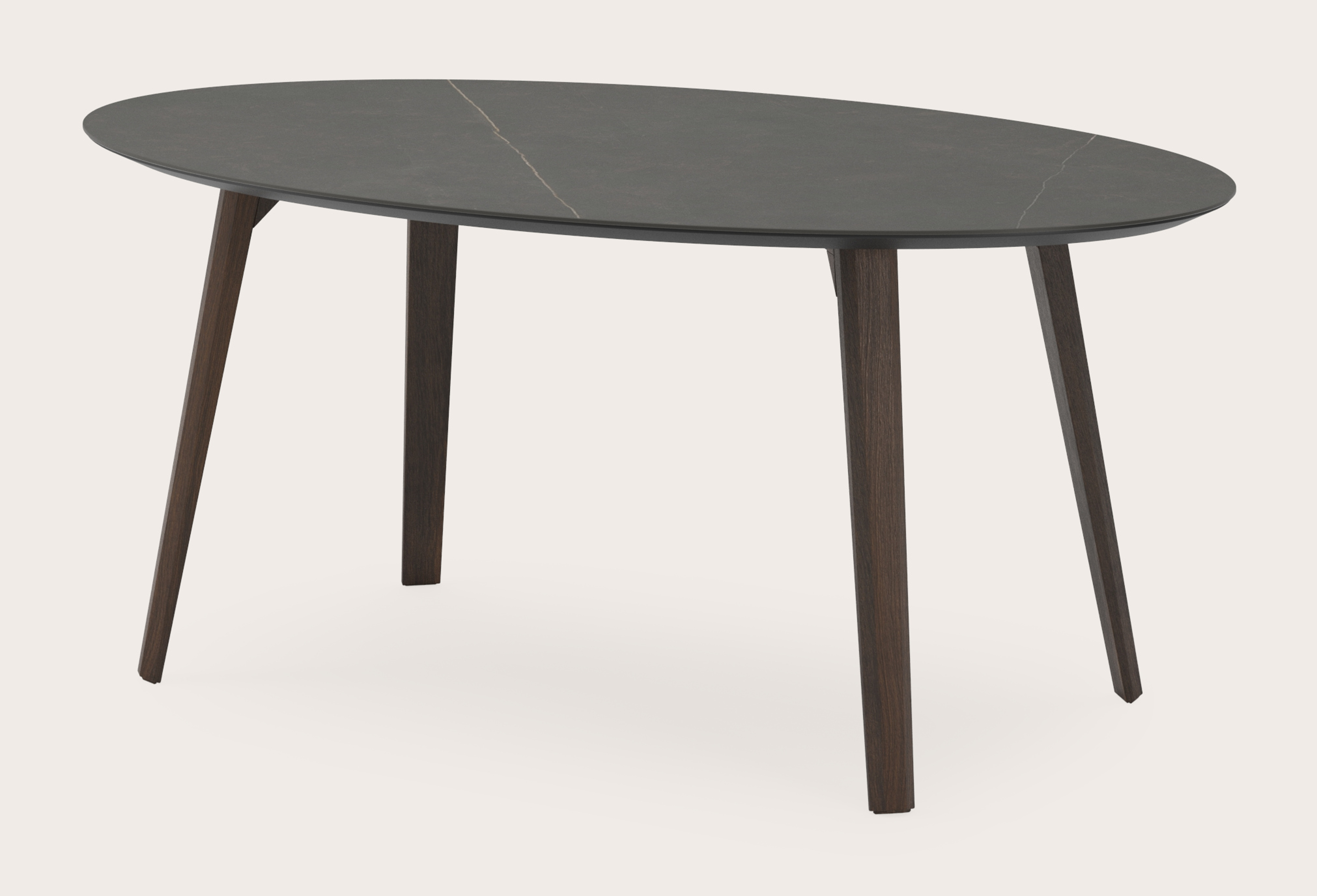 Table de salle à manger Clino armature en chêne fumé avec plateau Ceramo ovale en céramique en couleur Calatorao 180 x 110 x 77 cm