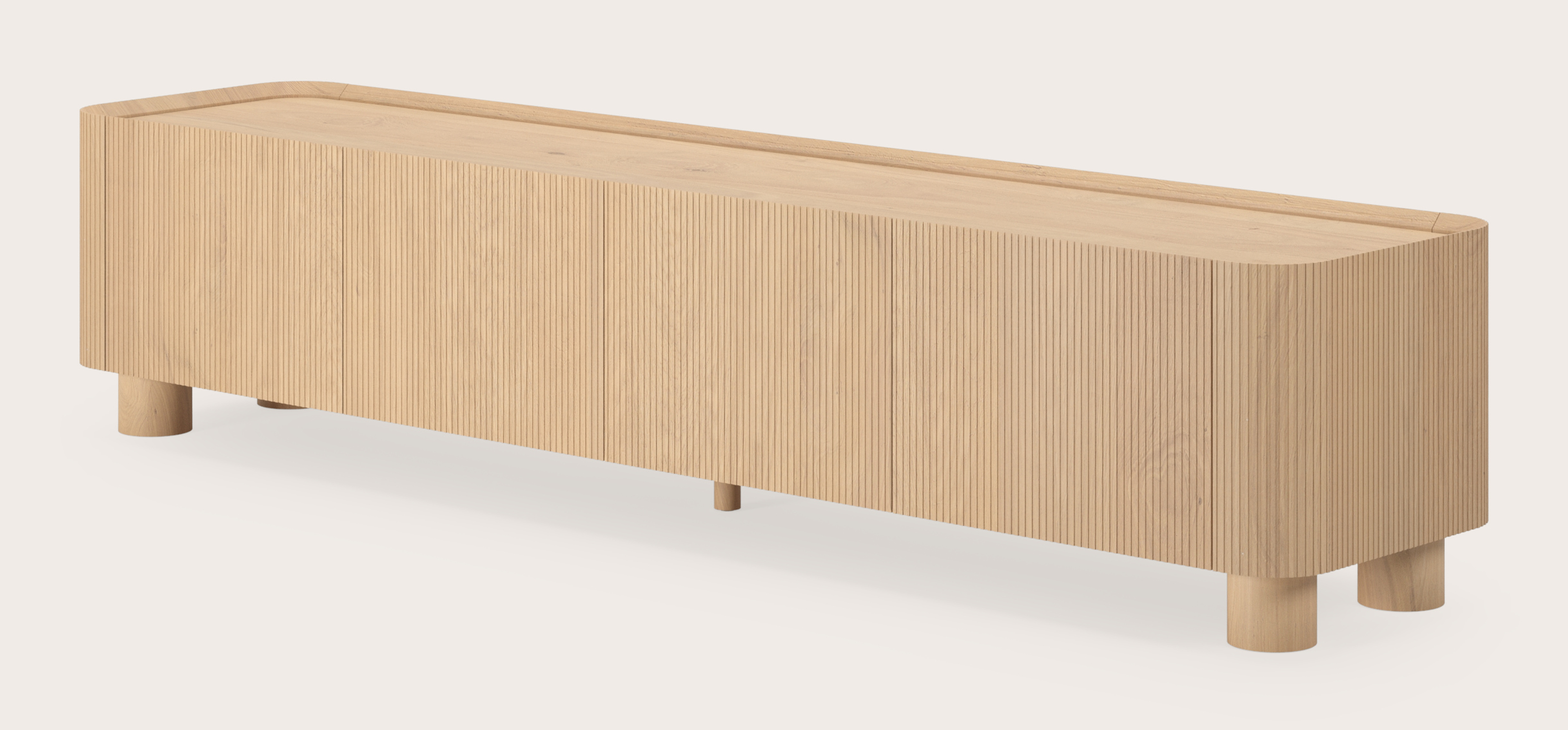 Meuble tv Grivato en chêne couleur naturelle avec pieds ronds en bois 203 x 45 cm