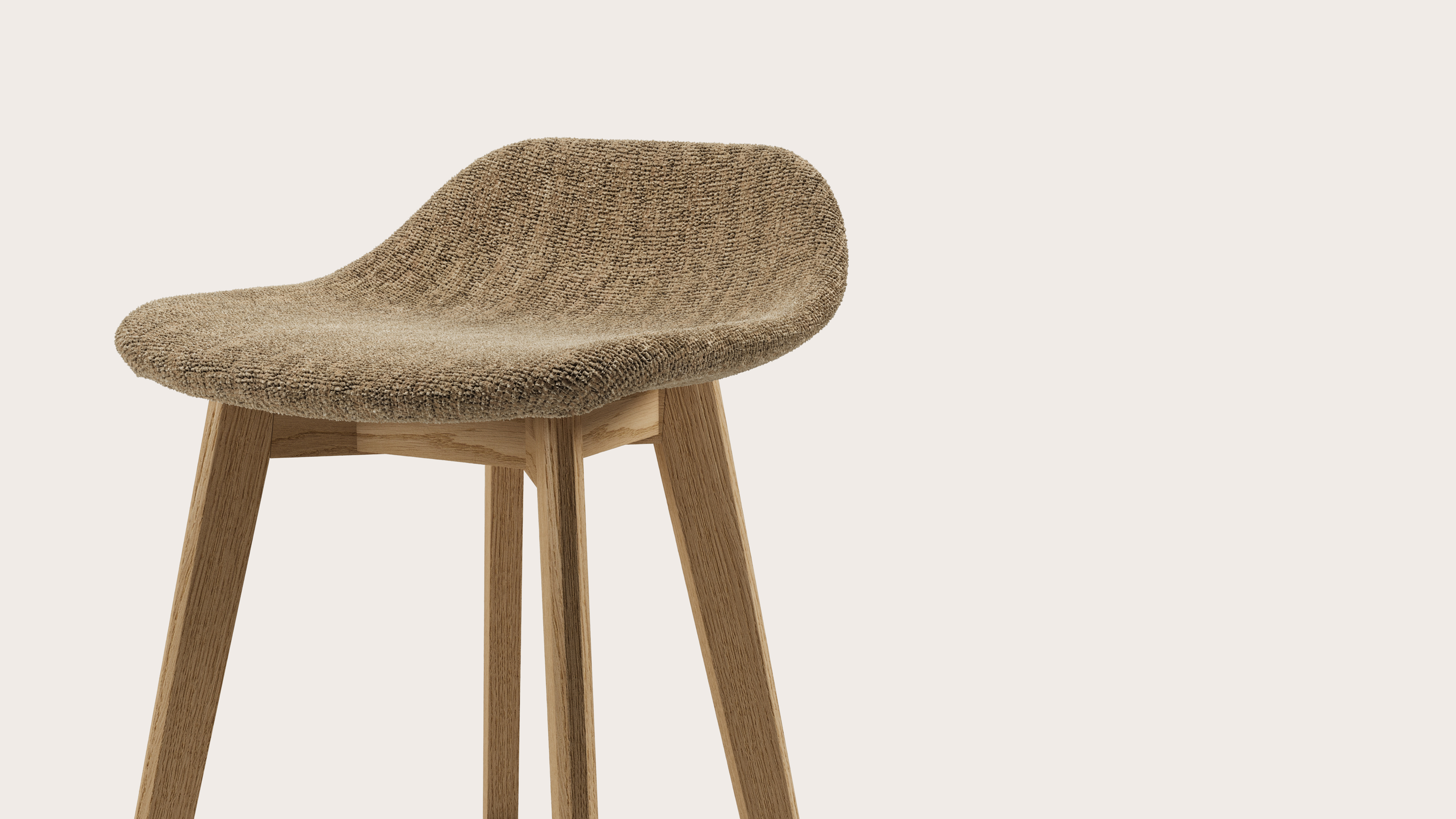 Vasco tabouret de bar basse en chêne couleur naturelle avec assise en Poco tissu Dark Taupe