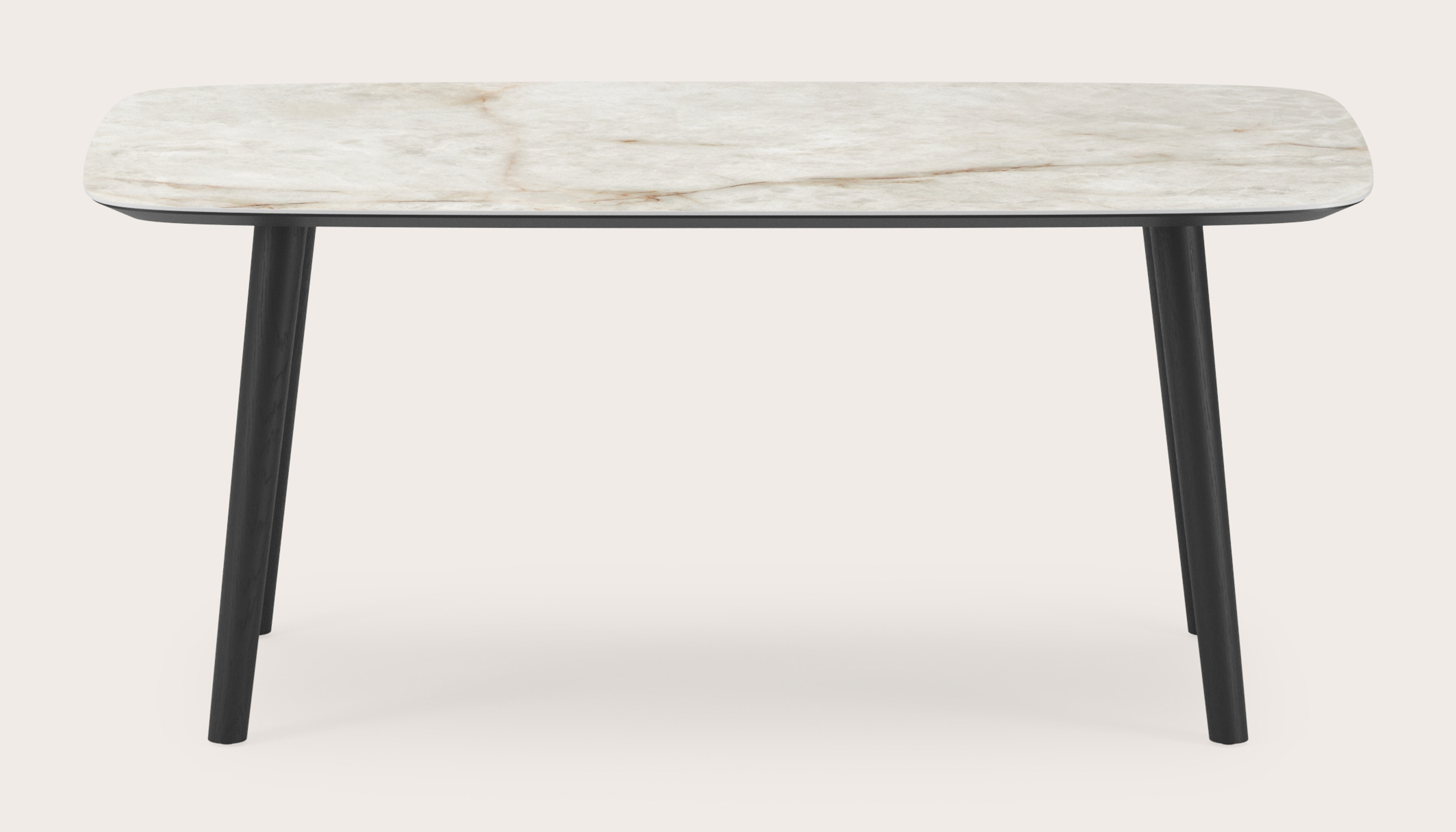 Table de salle à manger Conico armature en chêne noir avec plateau Ceramo forme arrondi en céramique en couleur Himalaya 180 x 100 x 77 cm