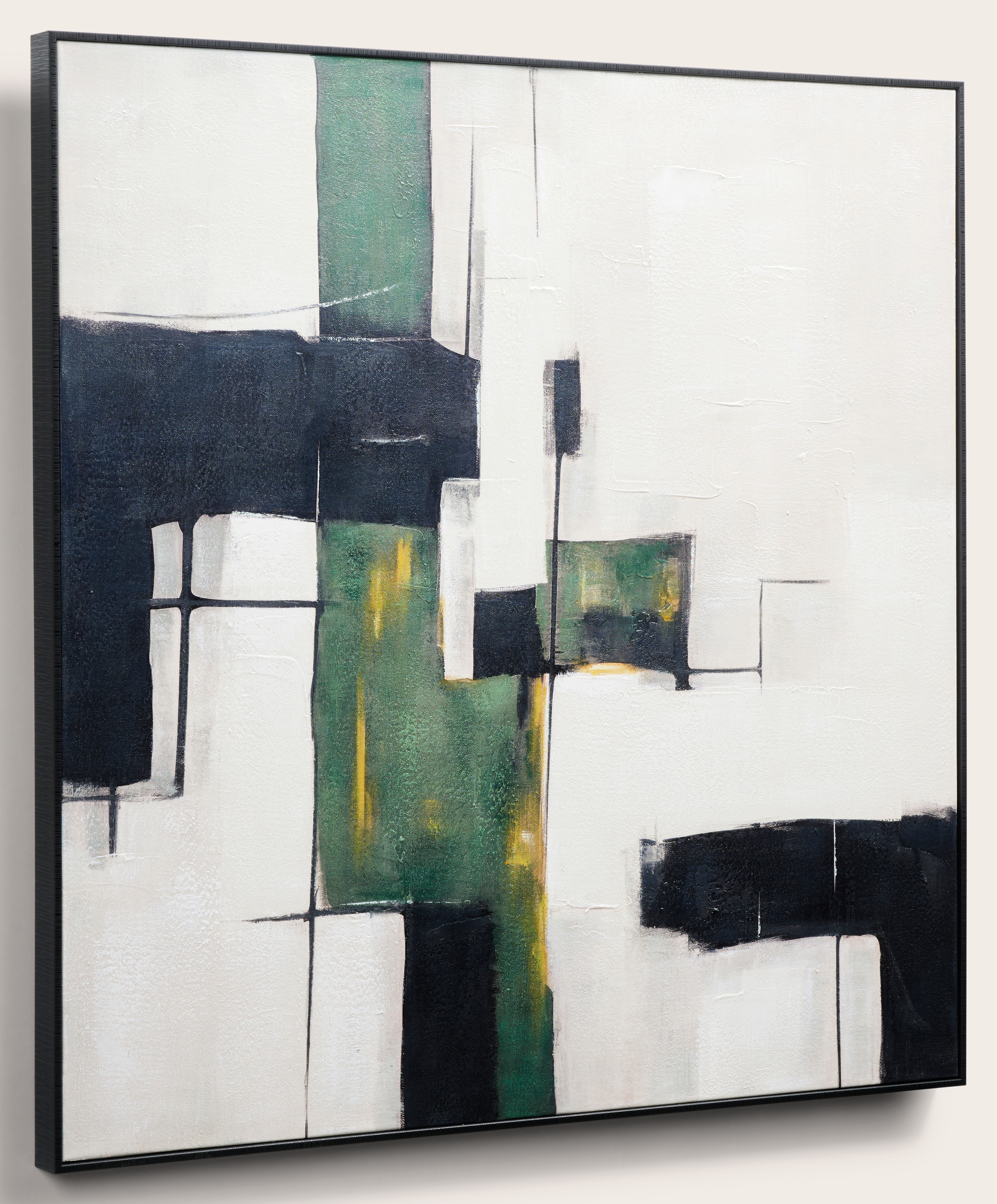 Menton schilderij groen in zwart frame 100x100cm
