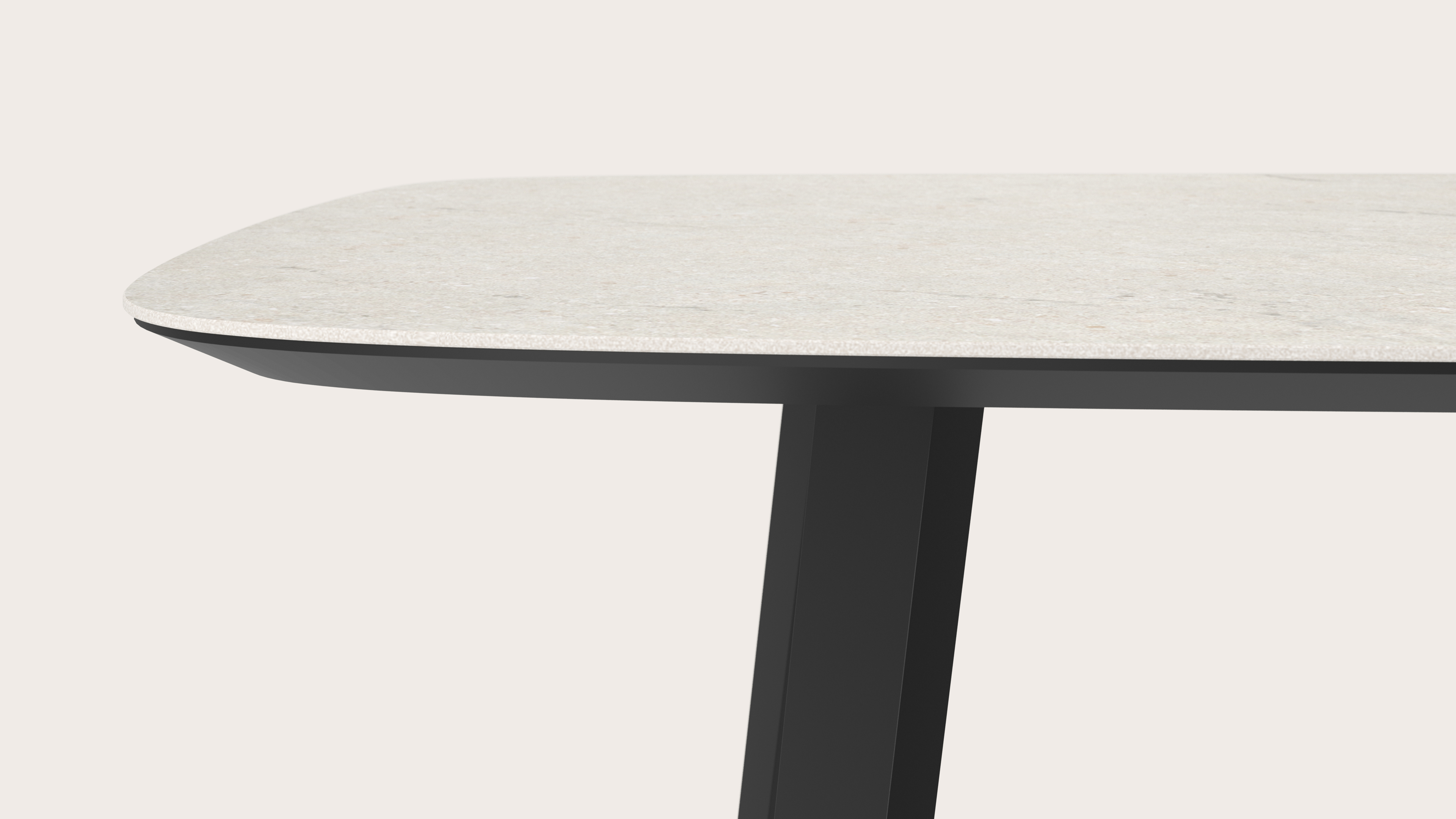 Table de salle à manger Clino armature en métal noir avec plateau Ceramo forme arrondi en céramique en couleur Shilin 300 x 115 x 77 cm