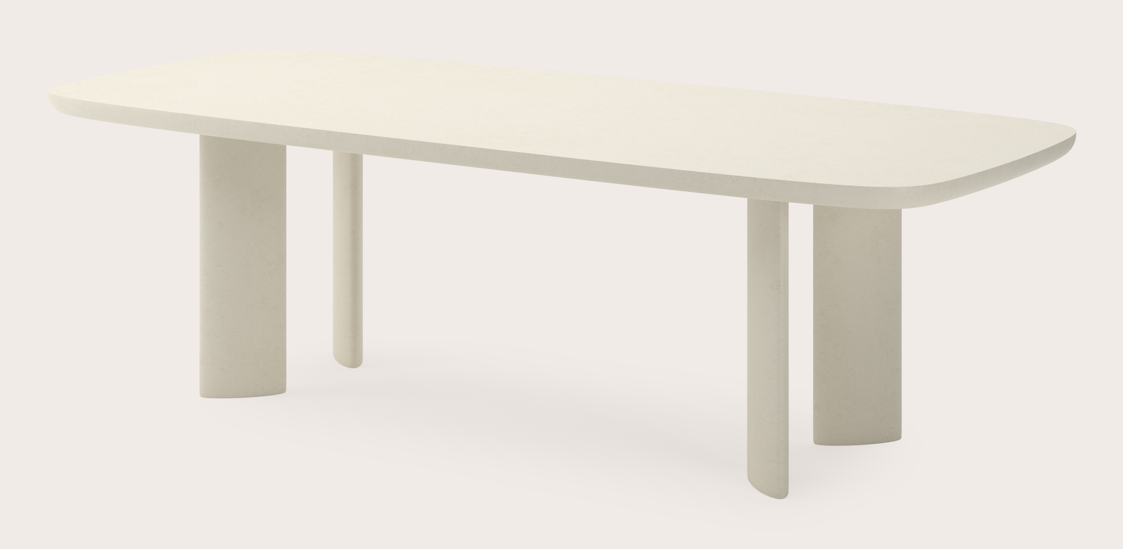 Eettafel Amato Ellipso onderstel met bootvormig Amato blad in Claylime in kleur Ecru 260 x 110 x 79 cm