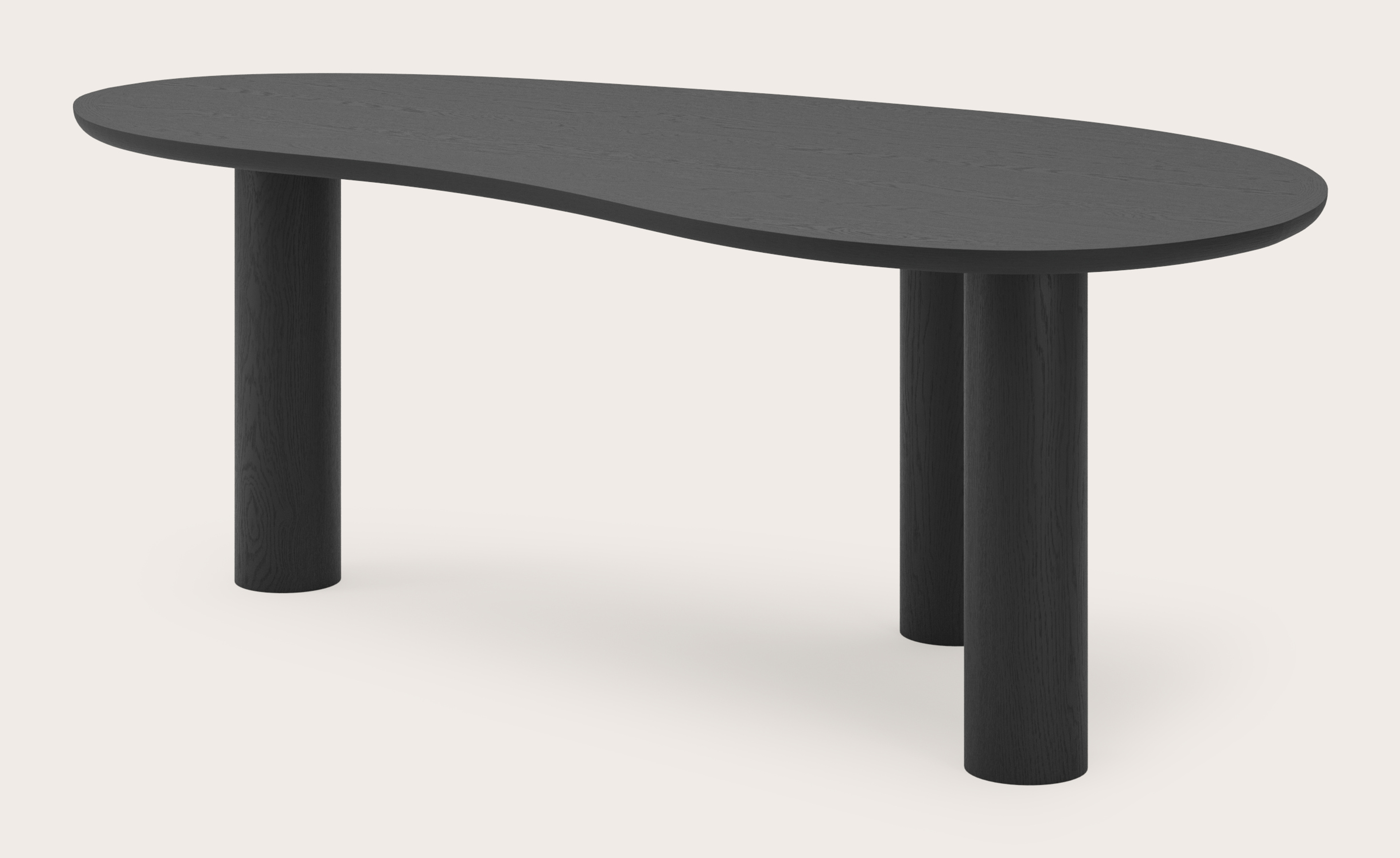 Eettafel Amato Rondo onderstel met blobvormig Amato blad in zwarte eik  220 x 112 x 76 cm