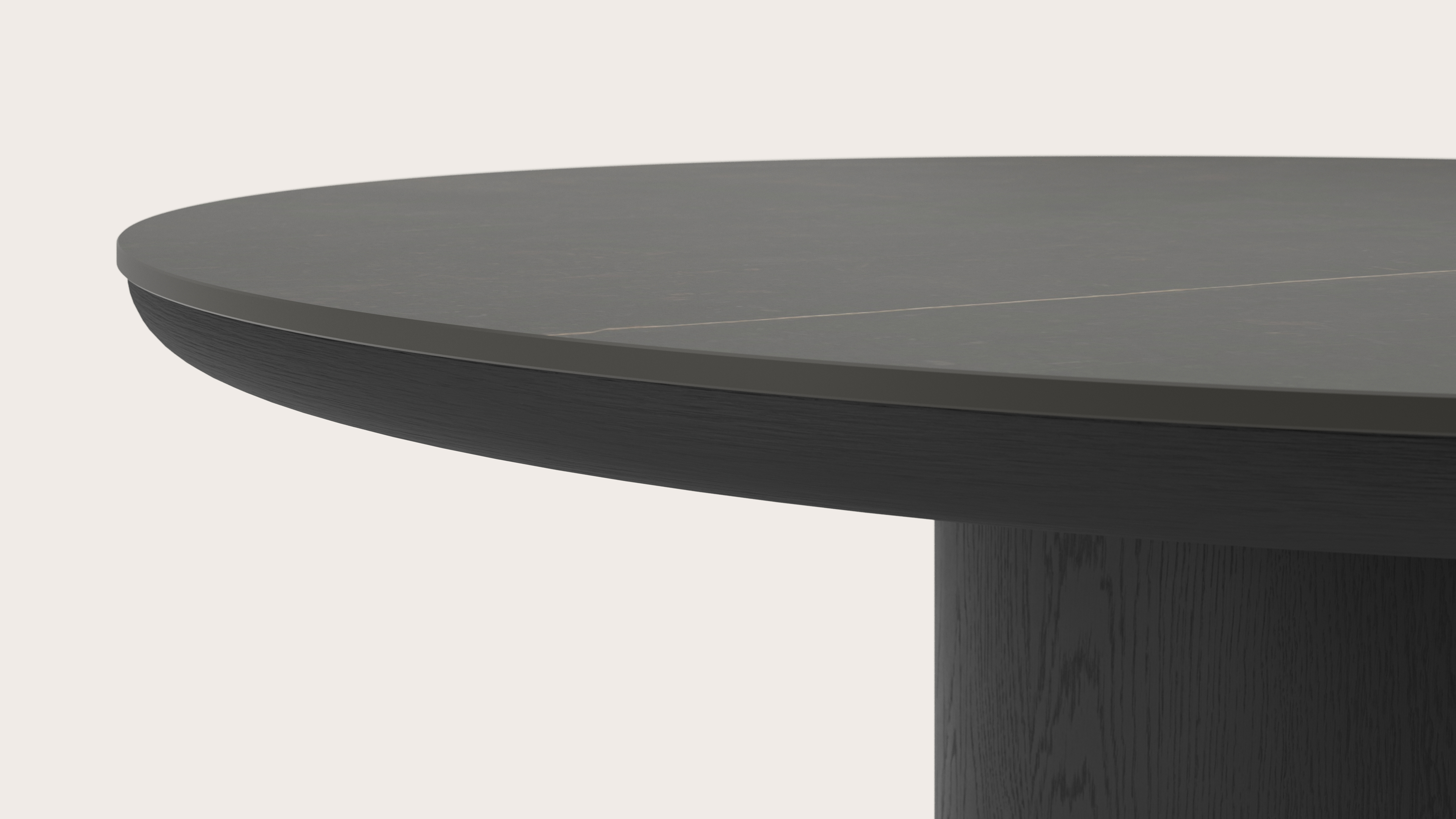 Table de salle à manger Amato Rondo armature en chêne noir avec plateau Ceramo rond en céramique en couleur Calatorao Ø140 x 76 cm