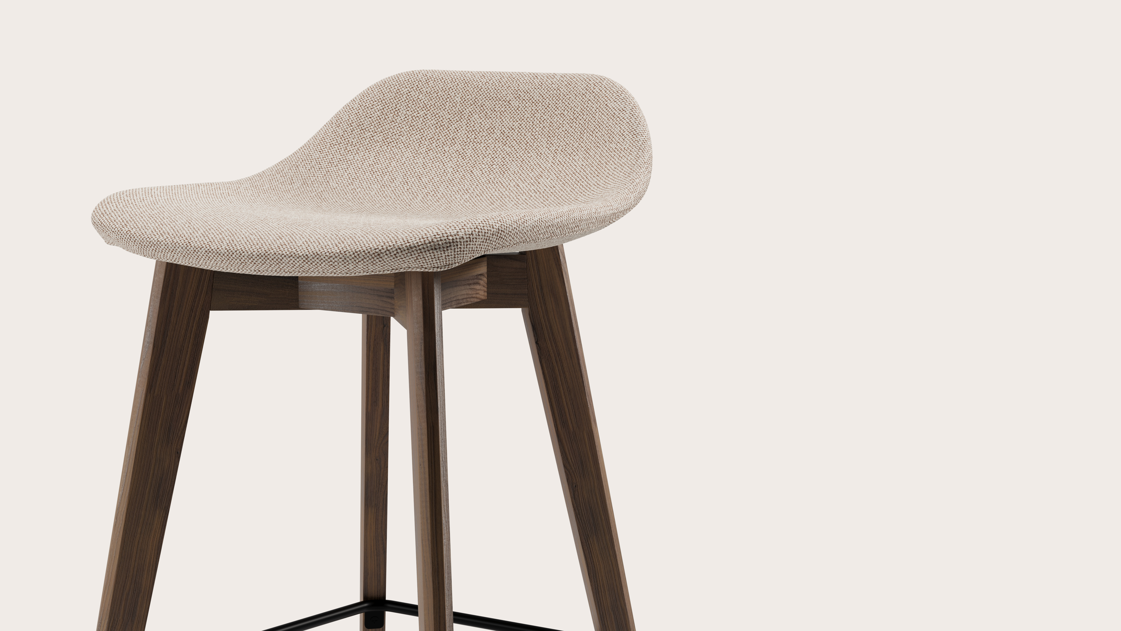 Vasco tabouret de bar haute noyer avec assise en Brio tissu Beige