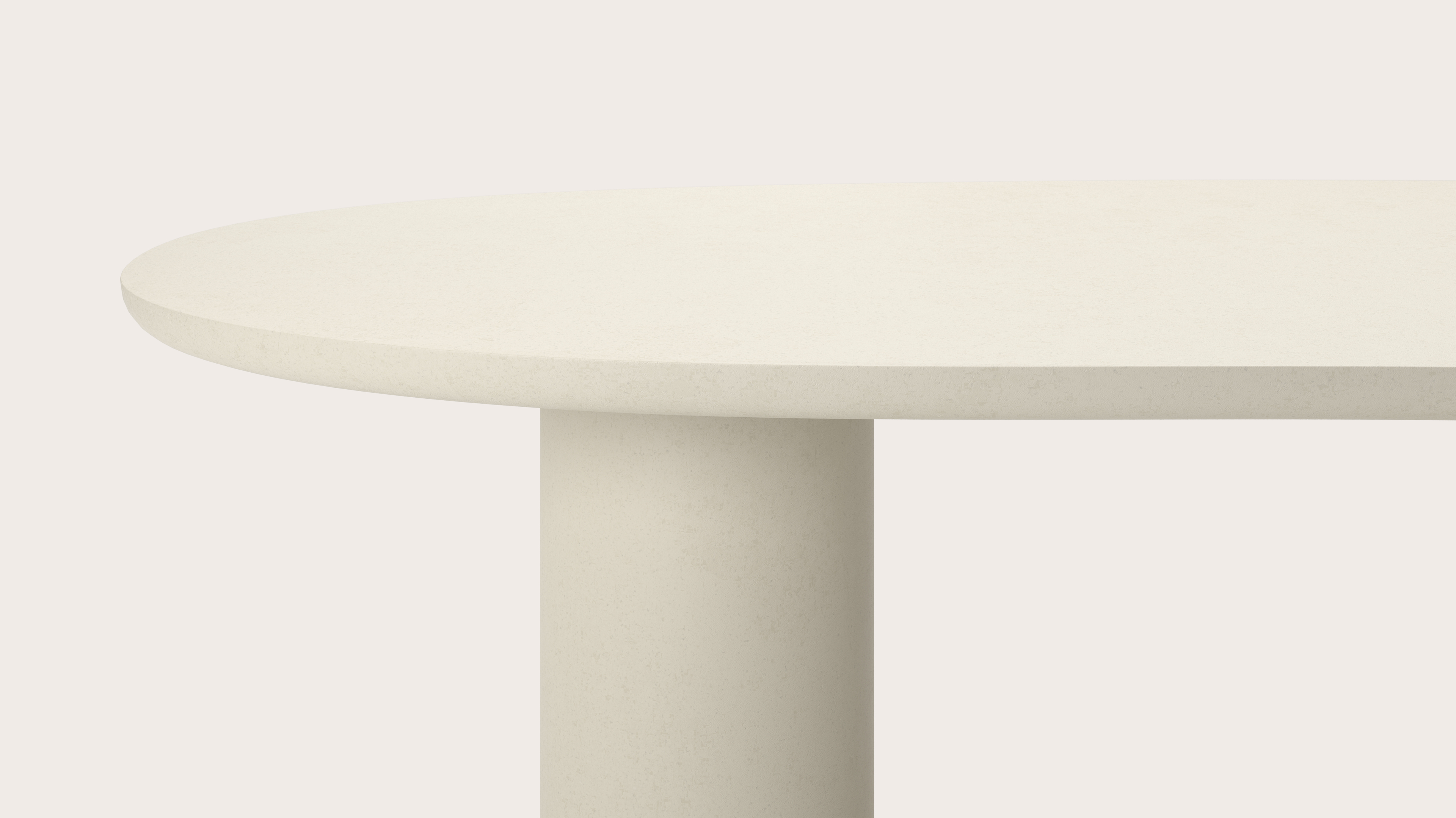 Eettafel Amato Rondo onderstel met blobvormig Amato blad in Claylime in kleur Ecru 300 x 122 x 79 cm