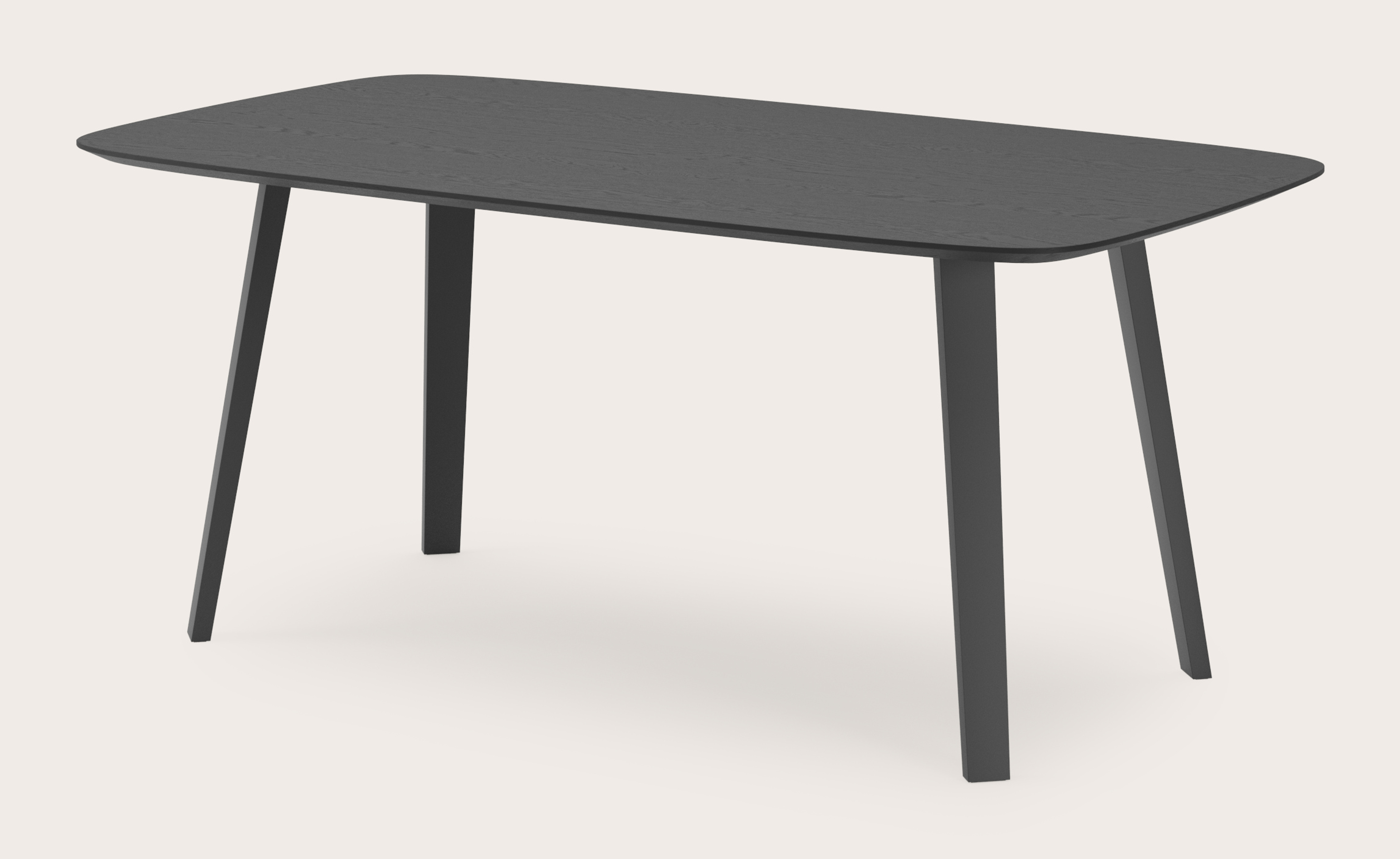 Eettafel Clino onderstel in zwart metaal met bootvormig Finesso blad in zwarte eik 180 x 100 x 77 cm