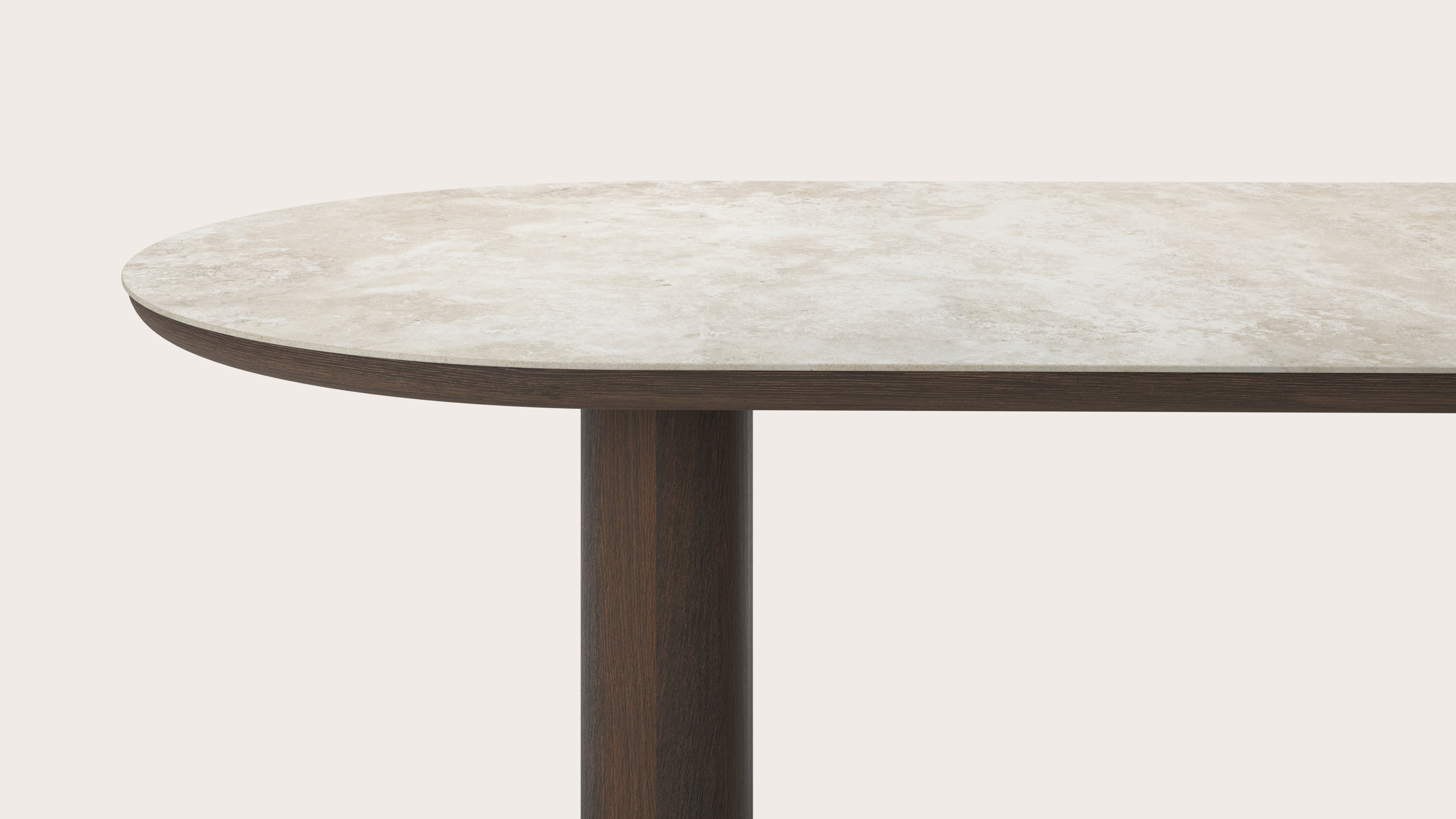 Table de salle à manger Amato Rondo armature en chêne fumé avec plateau Ceramo ovale plat en céramique en couleur Rapolano 260 x 115 x 76 cm