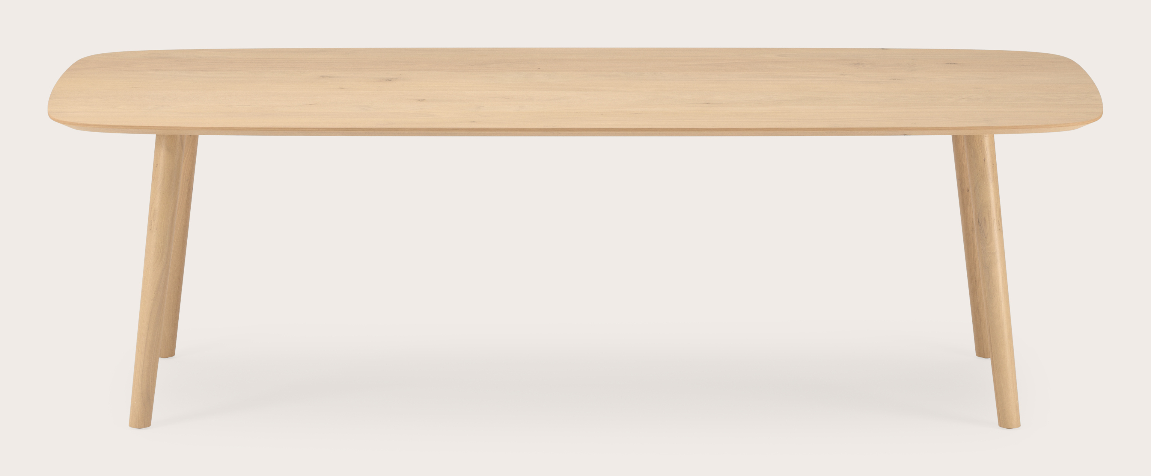 Eettafel Conico onderstel in natuurkleurige eik met bootvormig Finesso blad in natuurkleurige eik 260 x 110 x 77 cm