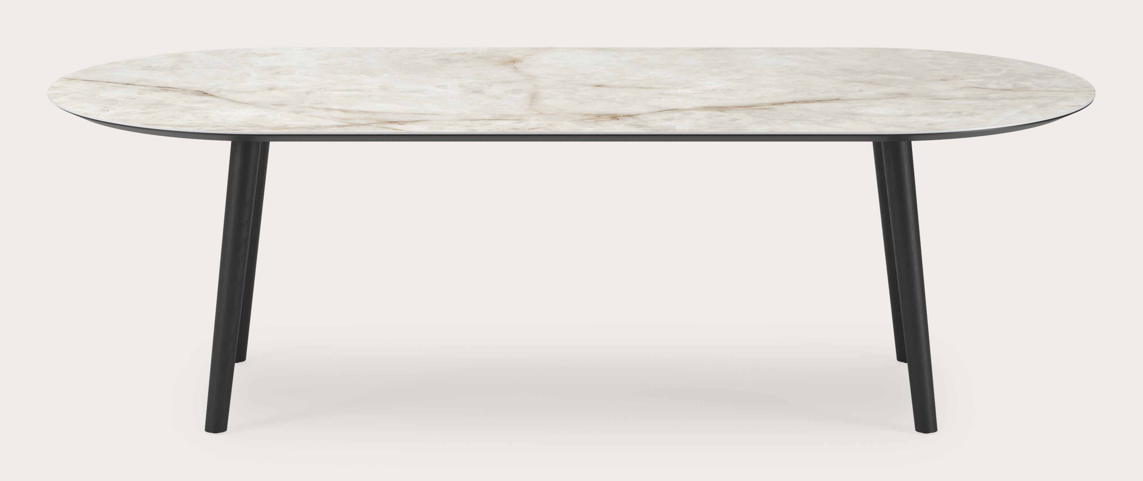 Table de salle à manger Conico armature en chêne noir avec plateau Ceramo ovale plat en céramique en couleur Himalaya 260 x 115 x 77 cm