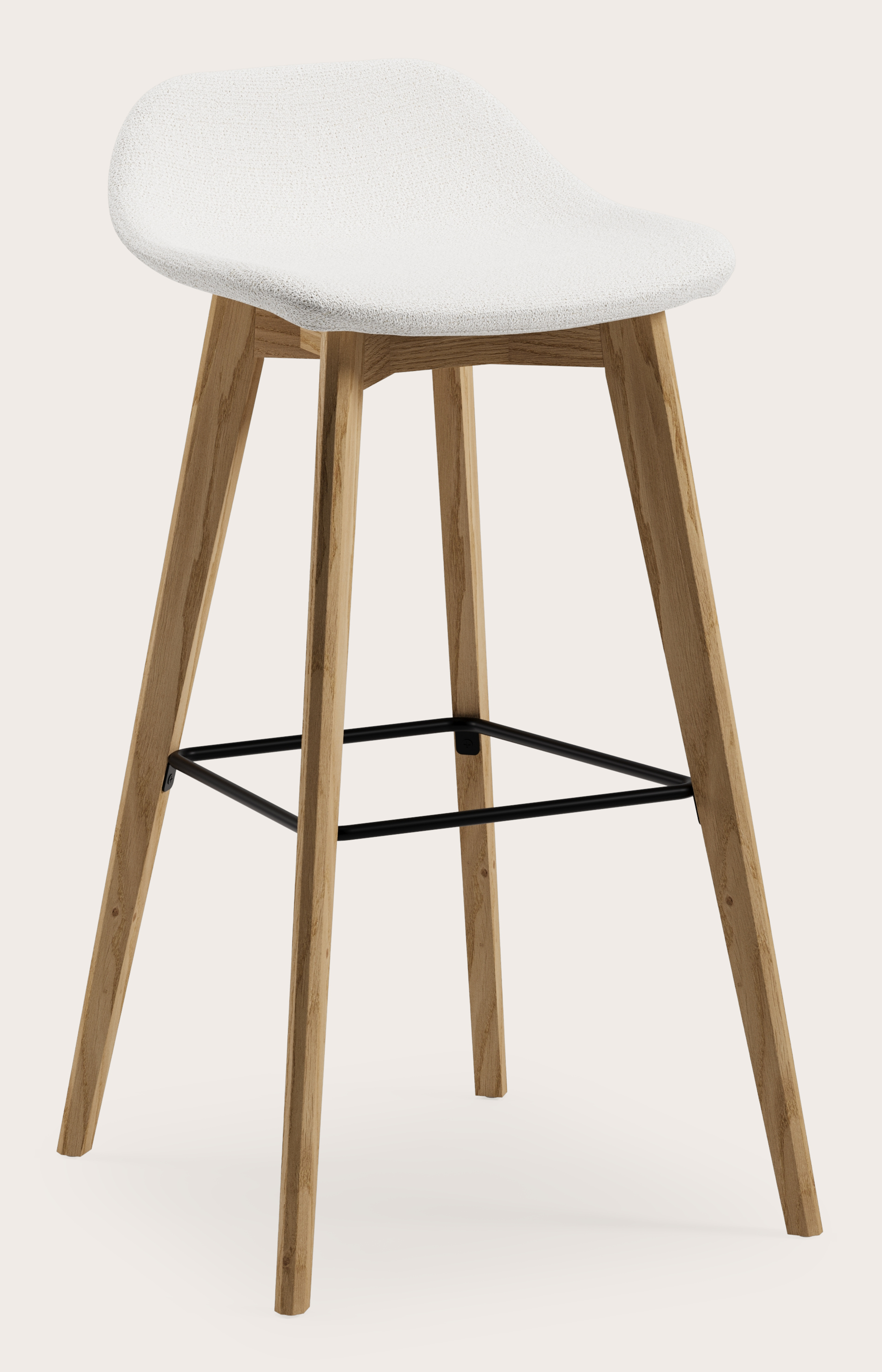 Vasco tabouret de bar haute chêne couleur naturelle avec assise en Dolce tissu Feather