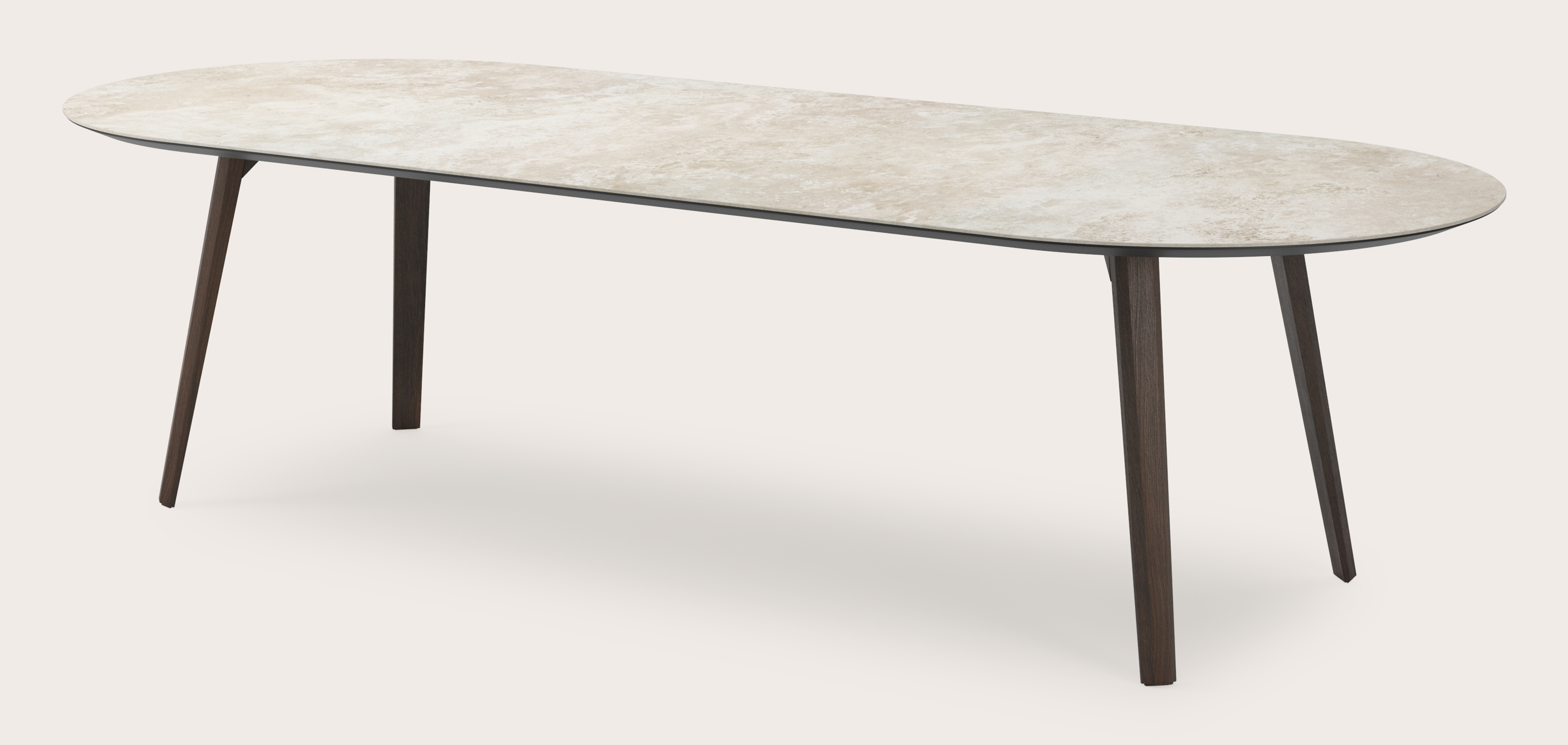 Table de salle à manger Clino armature en chêne fumé avec plat plateau Ceramo ovale en céramique en couleur Rapolano 300 x 120 x 77 cm