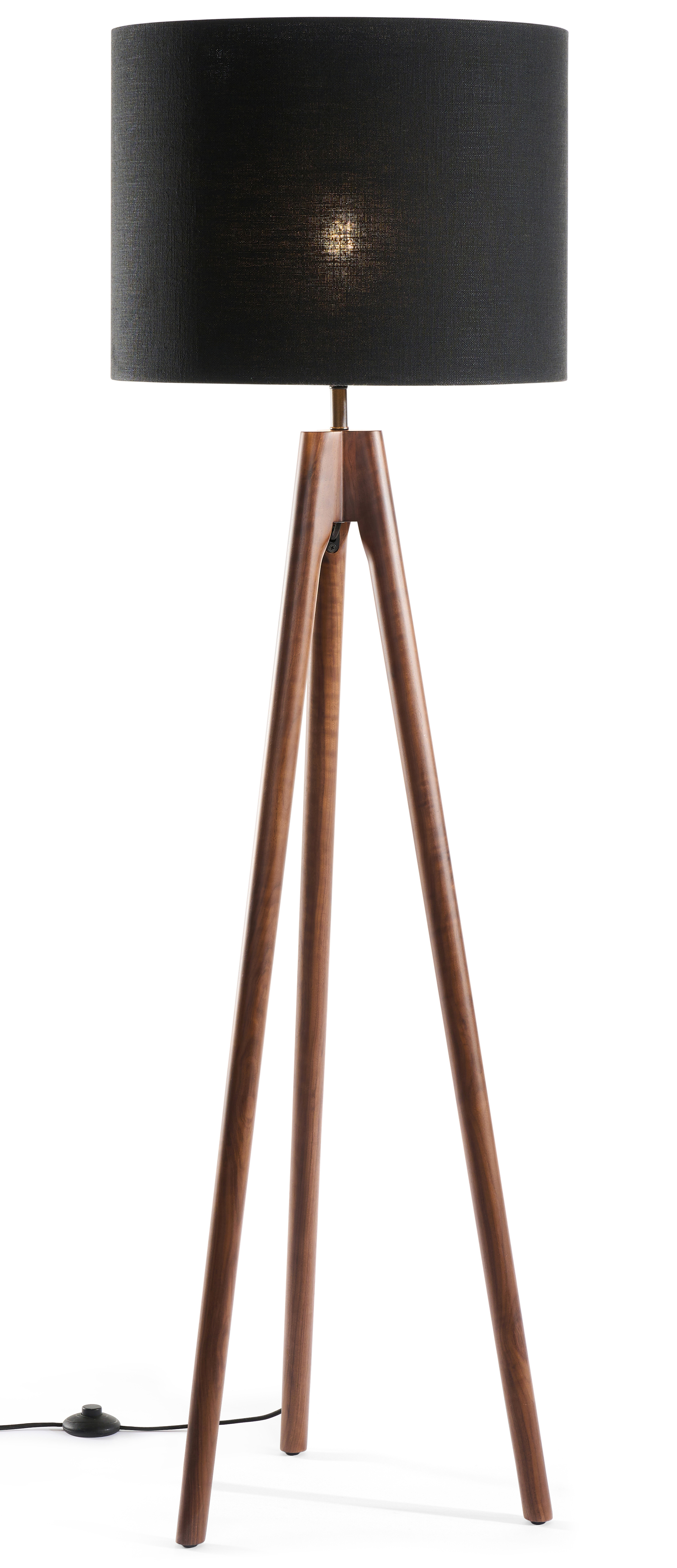 Staande lamp Trepunto in walnoot met Giro lampenkap in Livigno stof in kleur Black