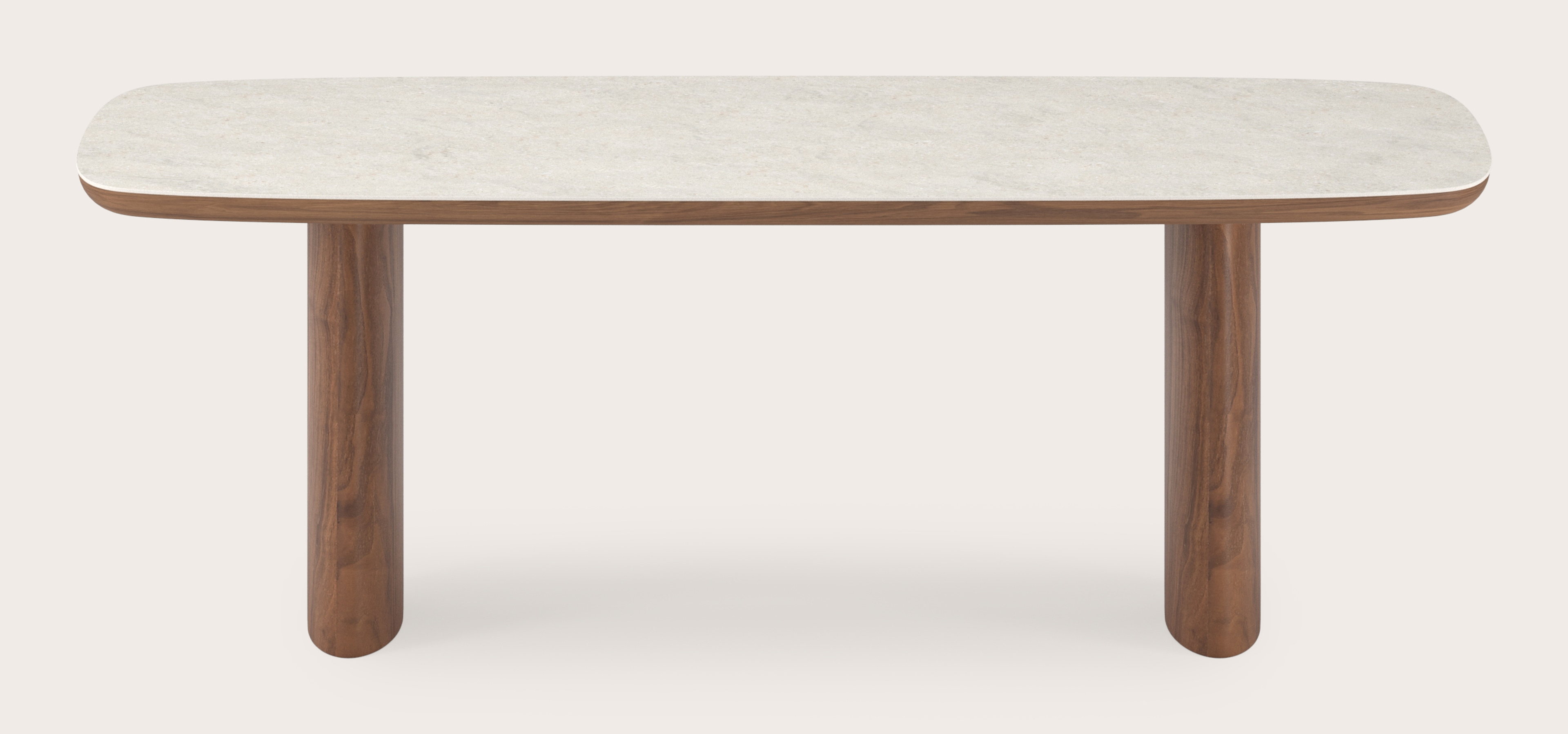Table de salle à manger Amato Ellipso armature en noyer avec plateau Ceramo forme arrondie en céramique en couleur Shilin 220 x 105 x 76 cm