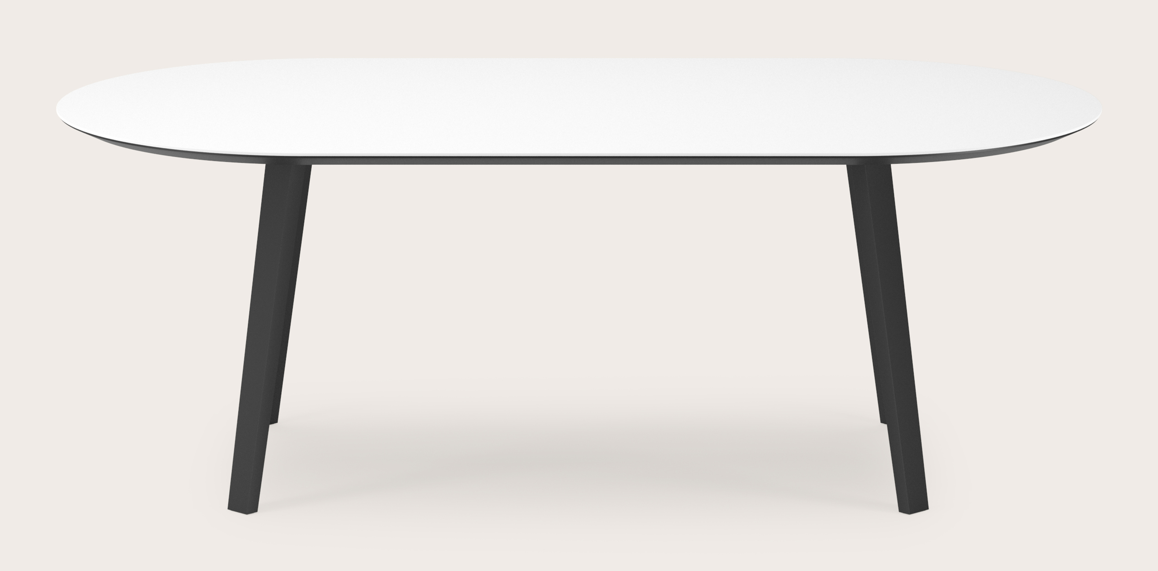 Eettafel Clino onderstel in zwart metaal met plat ovaal volkeramisch Ceramo blad in kleur Arctic White 220 x 110 x 77 cm