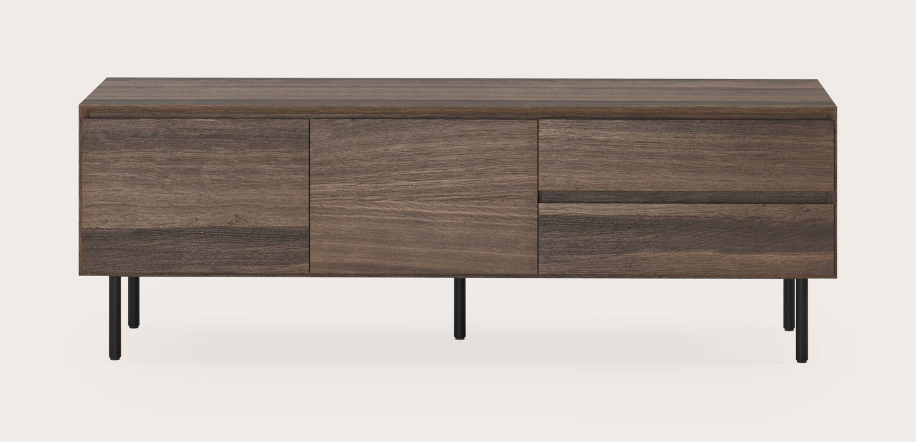 Meuble tv Arno en chêne fumé avec pieds ronds 150 x 45 cm