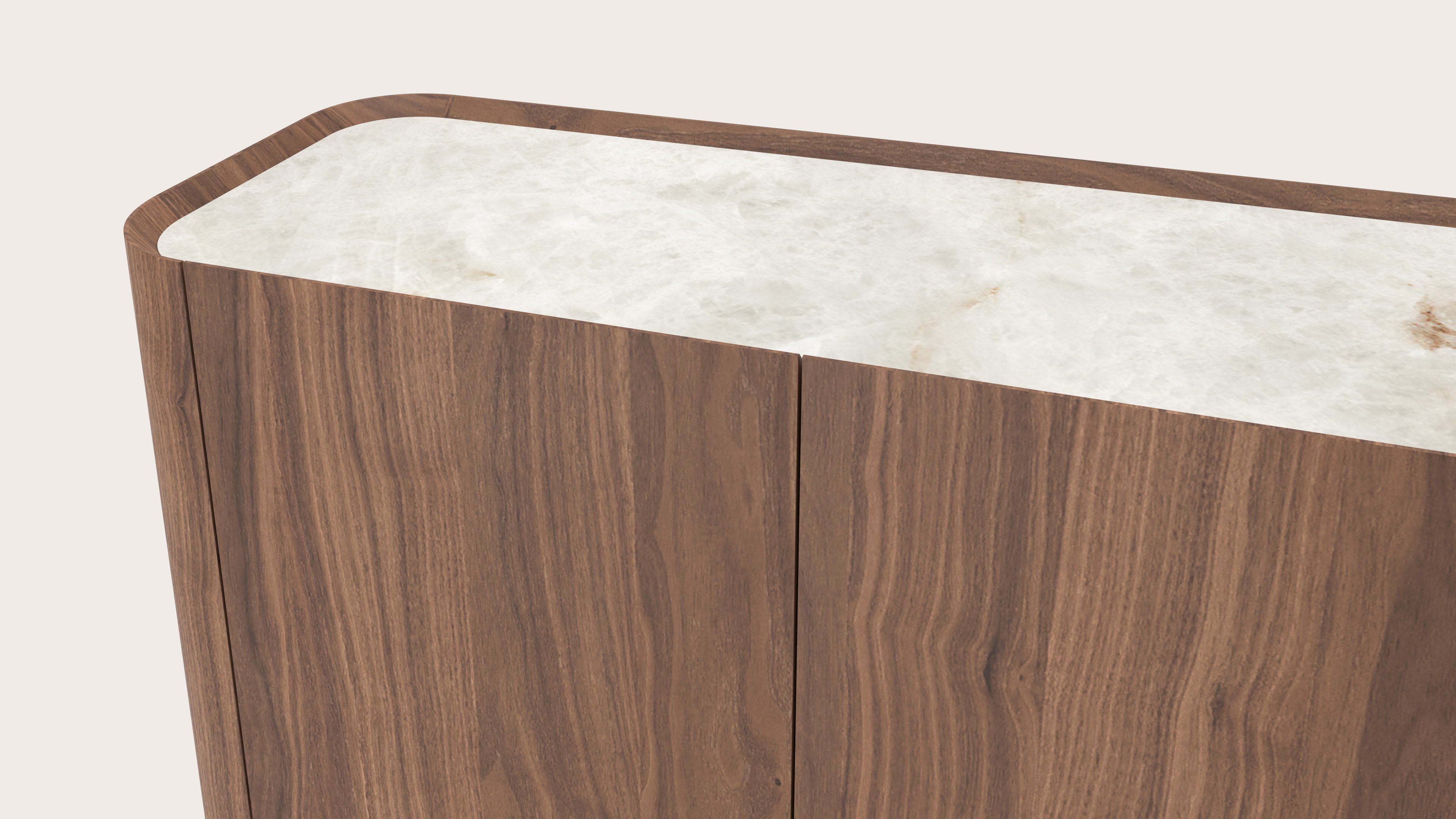 Curvato halkast in walnoot met volkeramisch Ceramo blad in kleur Himalaya 98x36x78cm