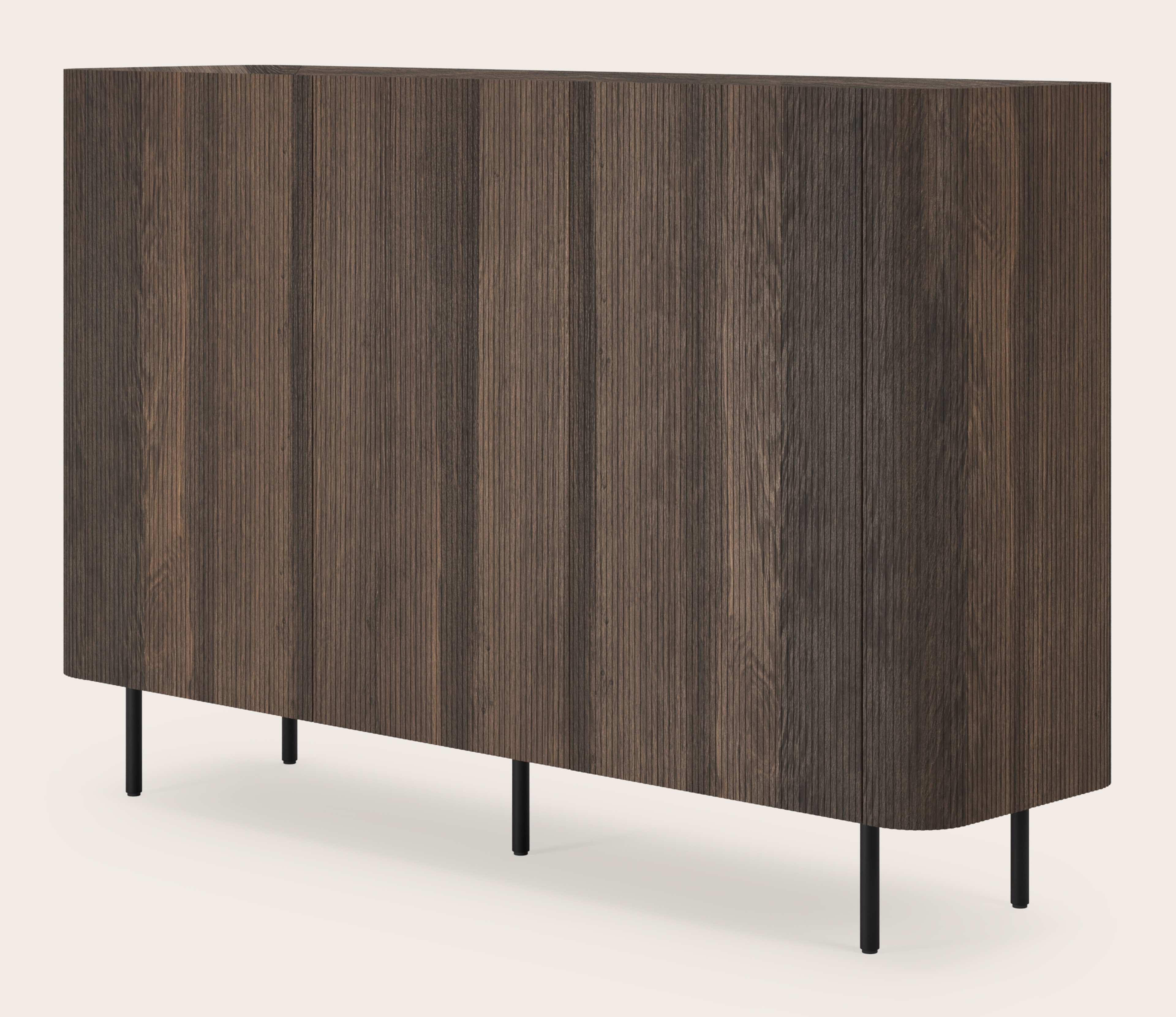 Buffet haut Grivato en chêne fumé avec pieds ronds avec plateau Ceramo rond en céramique en couleur Rapolano 169 x 45 cm