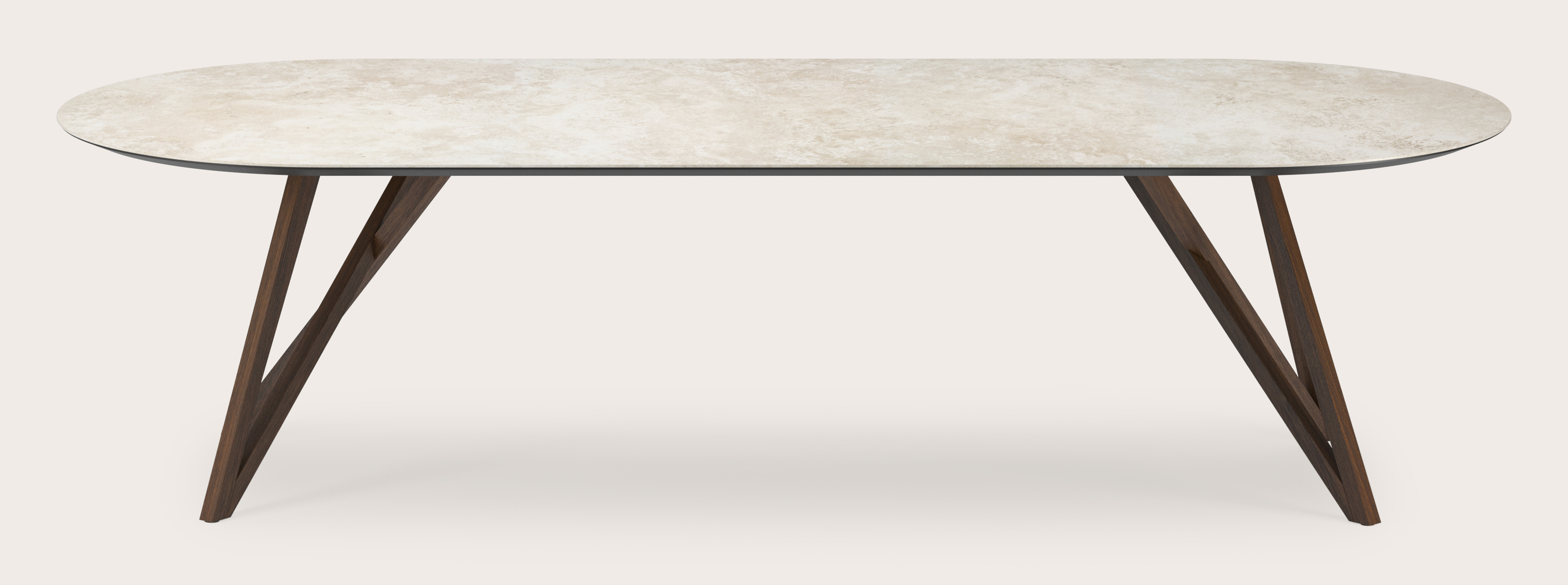 Table de salle à manger Ragno armature en chêne fumé avec plat plateau Ceramo ovale en céramique en couleur Rapolano 300 x 120 x 77 cm
