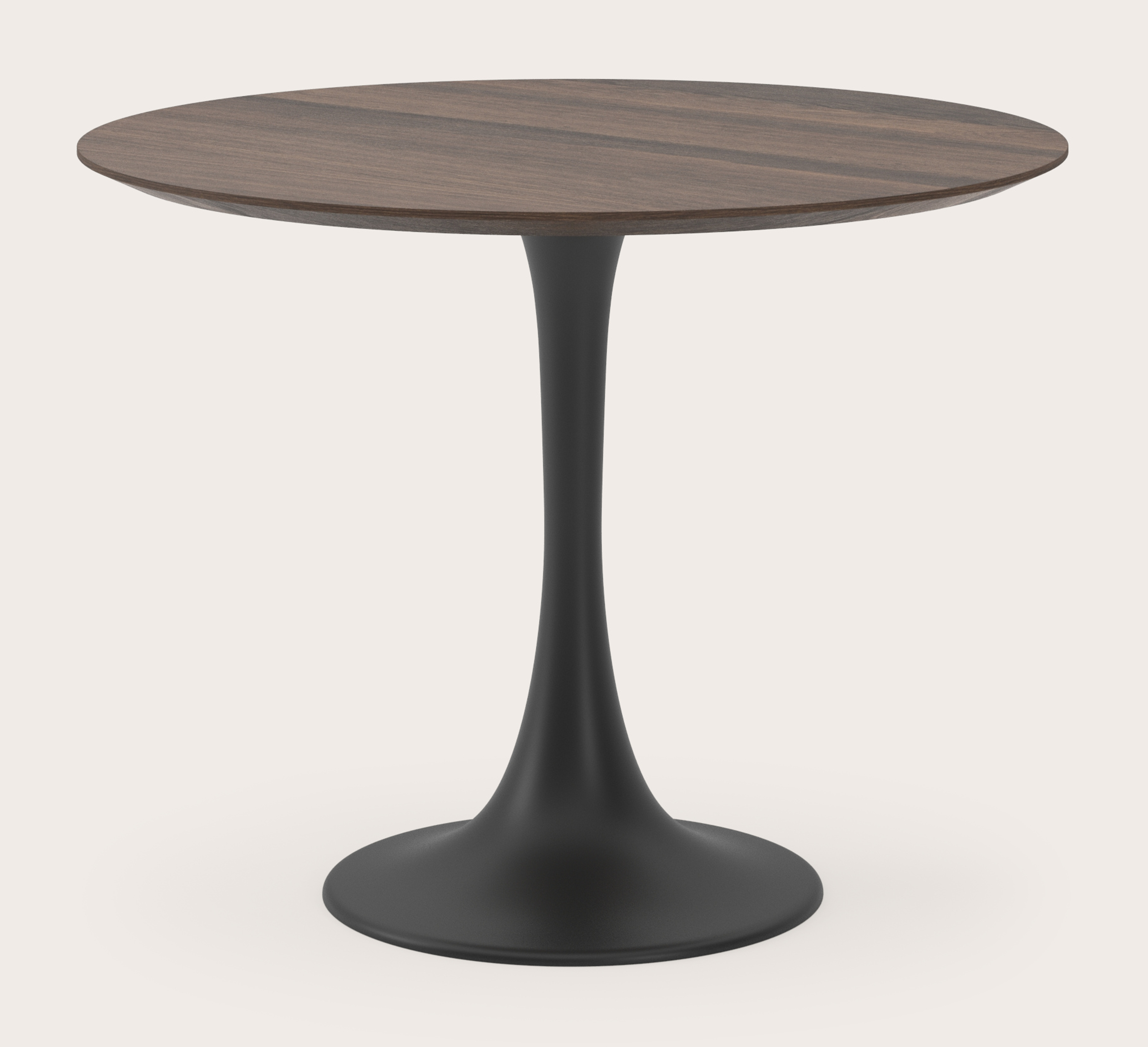 Table de salle à manger Tulipo armature en métal noir avec plateau Finesso rond en chêne fumé Ø100 x H1,9