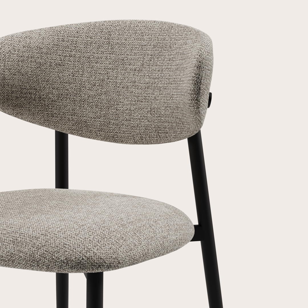 Chaise de salle à manger Alvini Numa tissu Beige avec pied de chaise métal noir