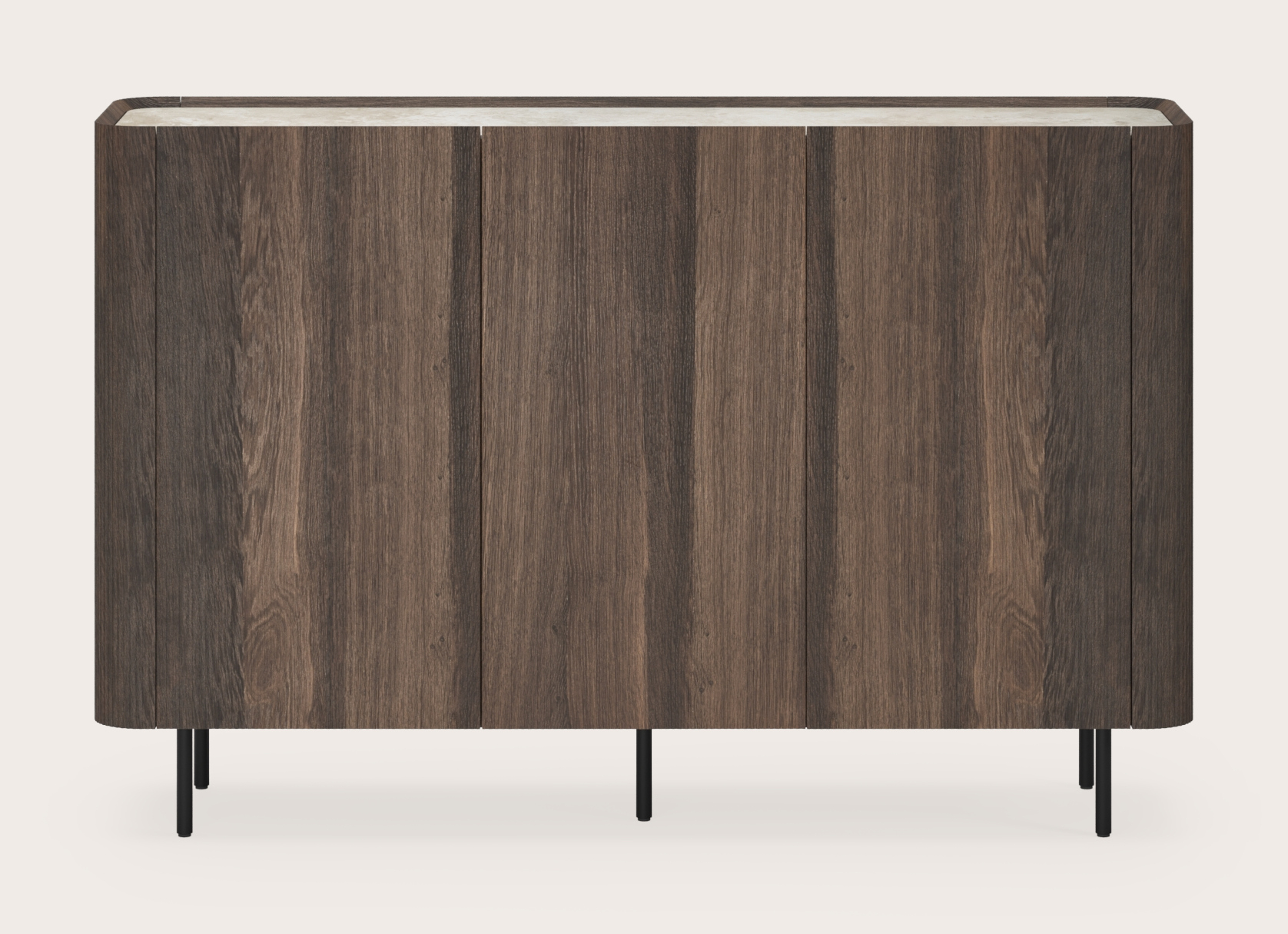 Buffet haut Grivato en chêne fumé avec pieds ronds avec plateau Ceramo rond en céramique en couleur Rapolano 169 x 45 cm