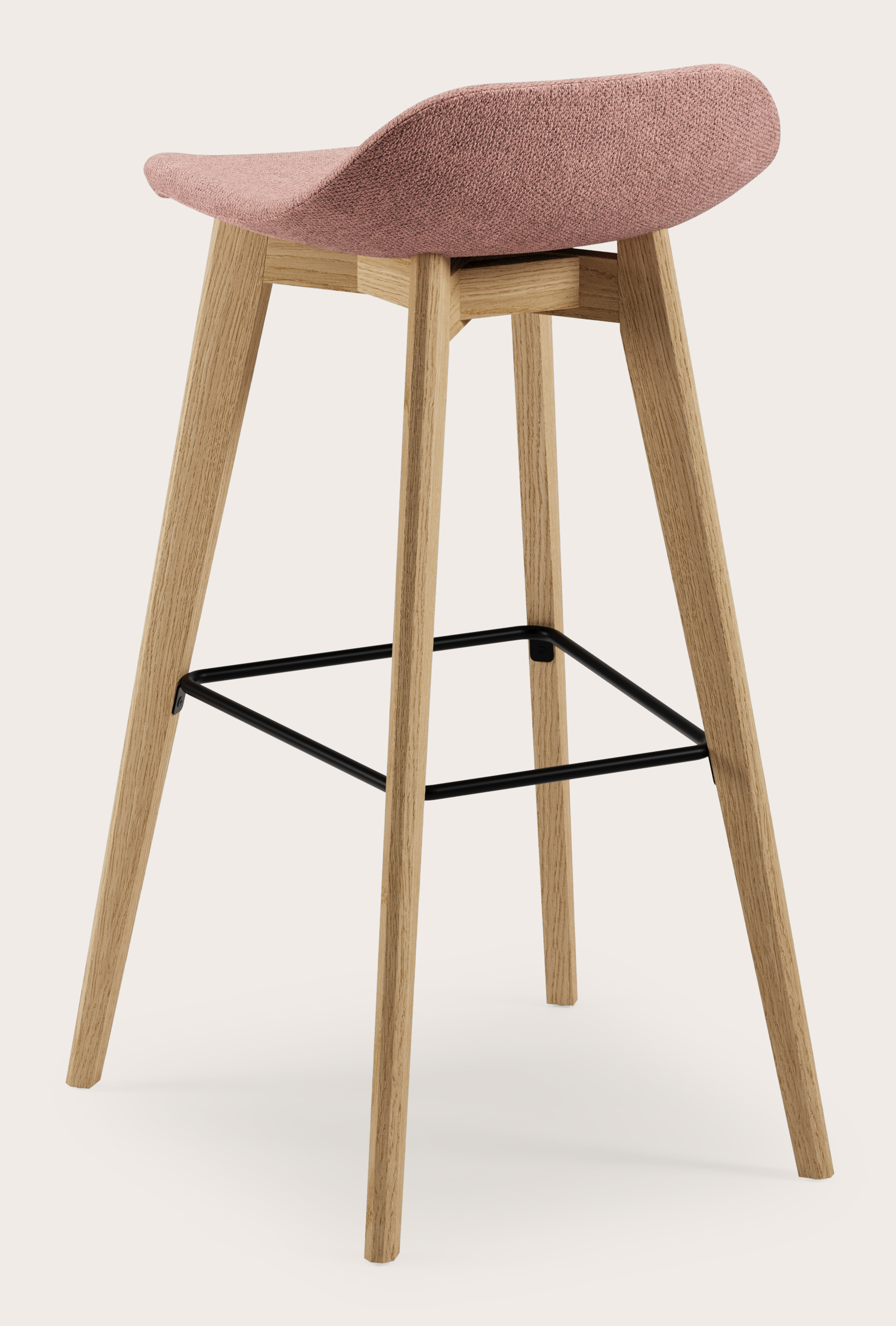 Vasco tabouret de bar haute chêne couleur naturelle avec assise en Volti tissu Rose