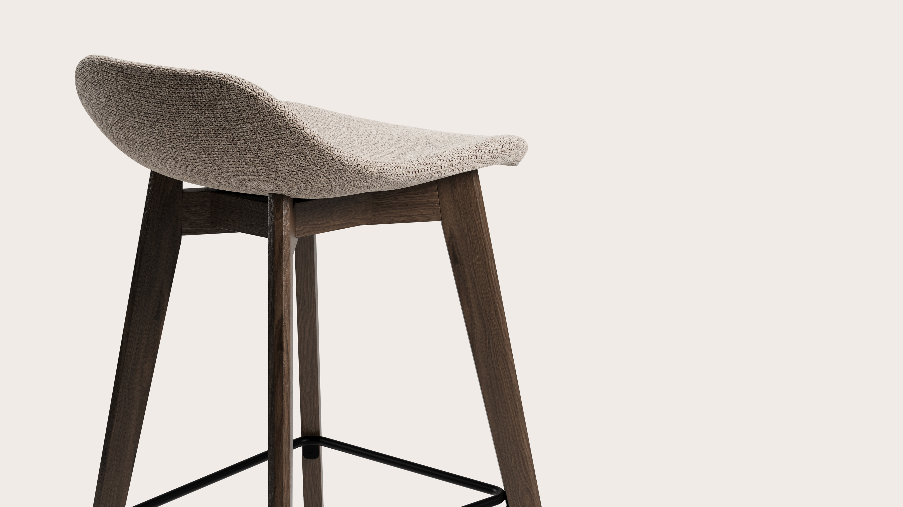 Vasco tabouret de bar haute chêne fumé avec assise en Fuga tissu Taupe