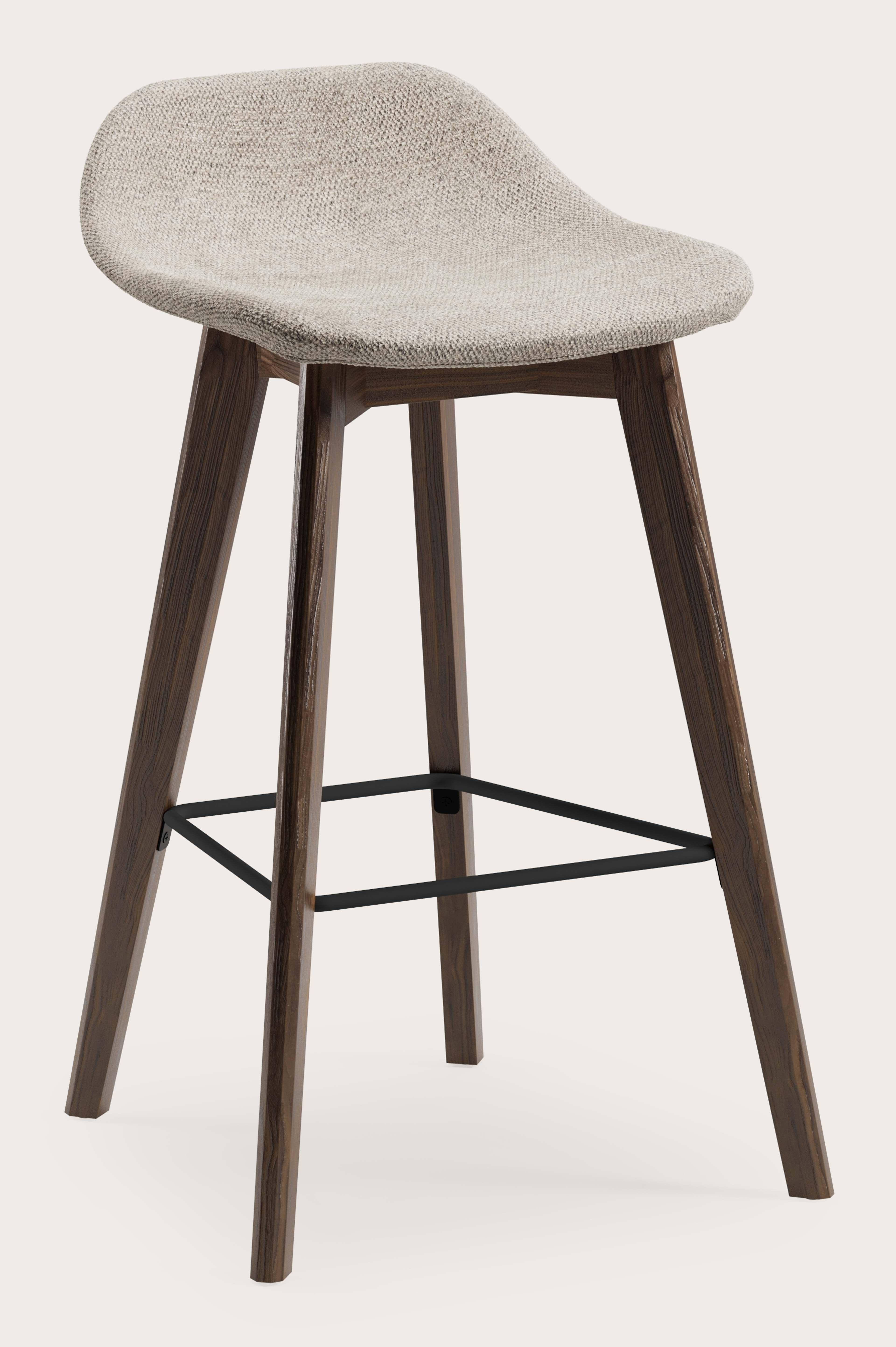 Vasco tabouret de bar basse en noyer avec assise en Molto tissu Taupe
