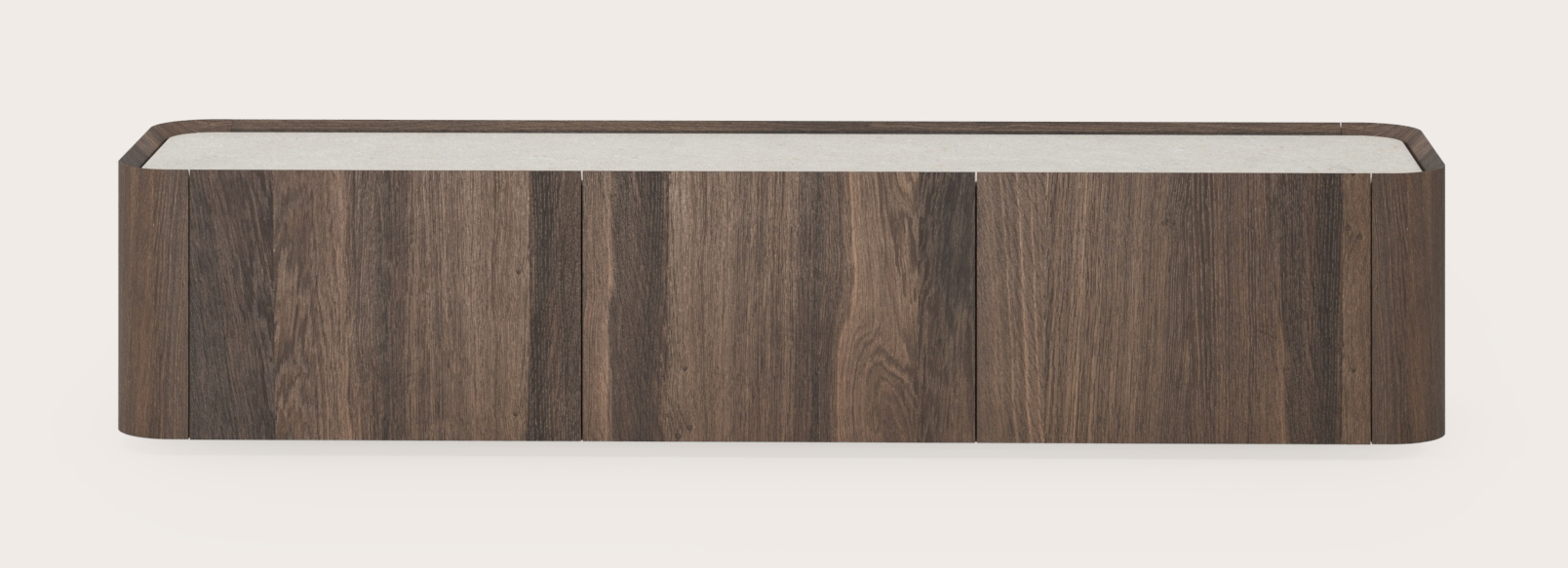 Meuble tv Curvato en chêne fumé avec plateau Ceramo en céramique en couleur Shilin 169 x 45 x 34 cm