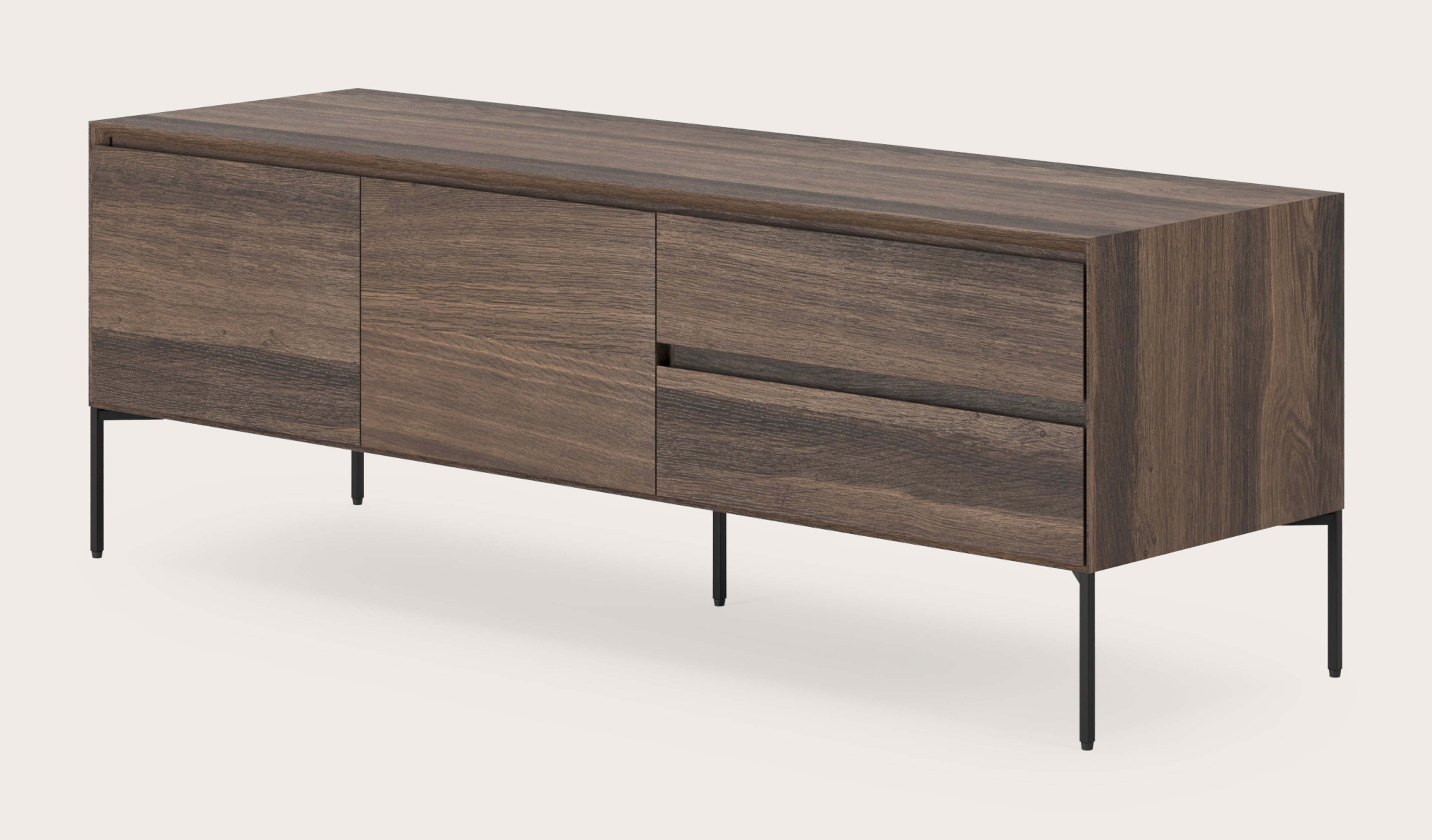 Meuble tv Arno en chêne fumé avec pieds carrés 150 x 45 cm