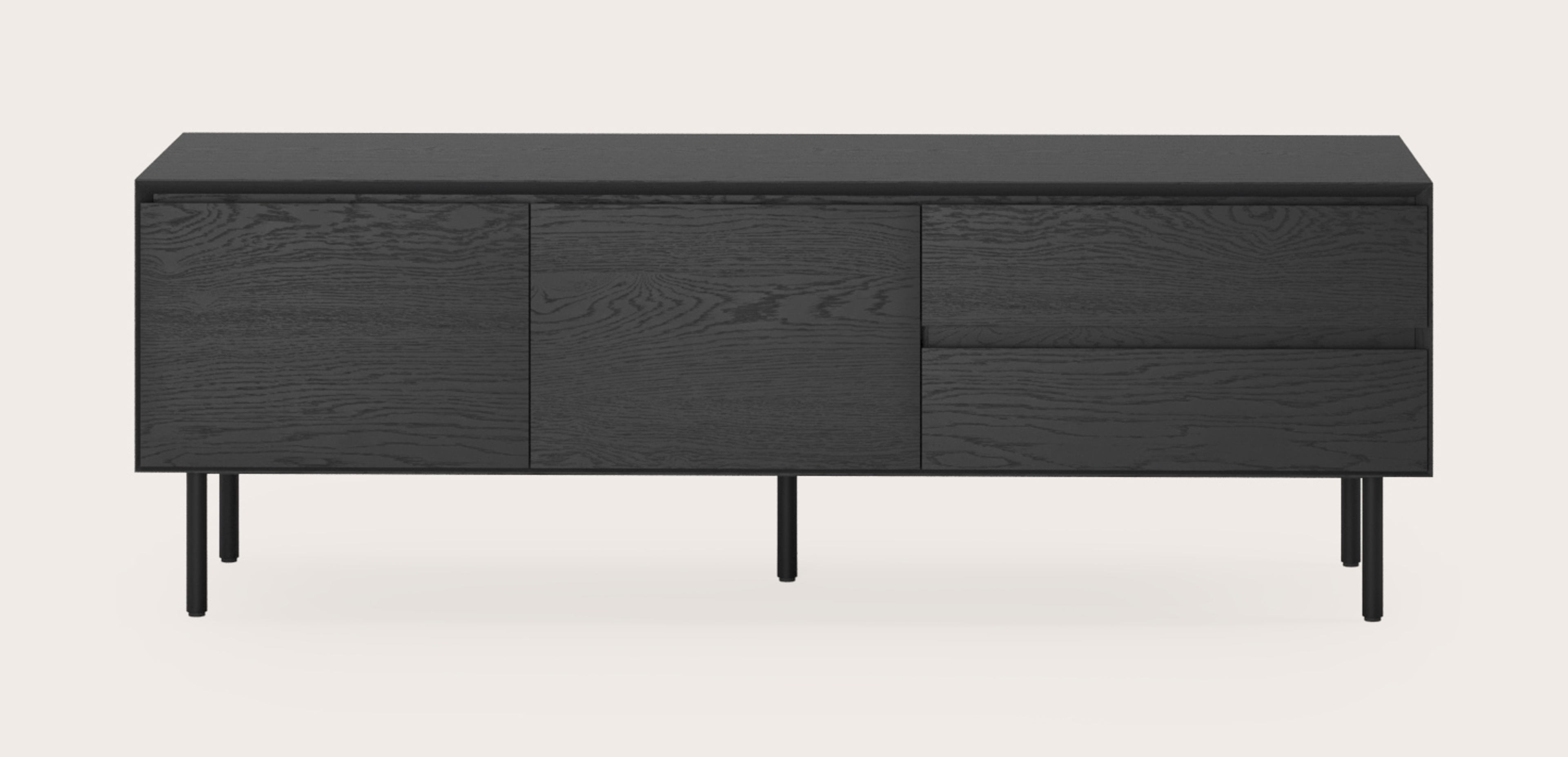 Meuble tv Arno en chêne noir avec pieds ronds 150 x 45 cm