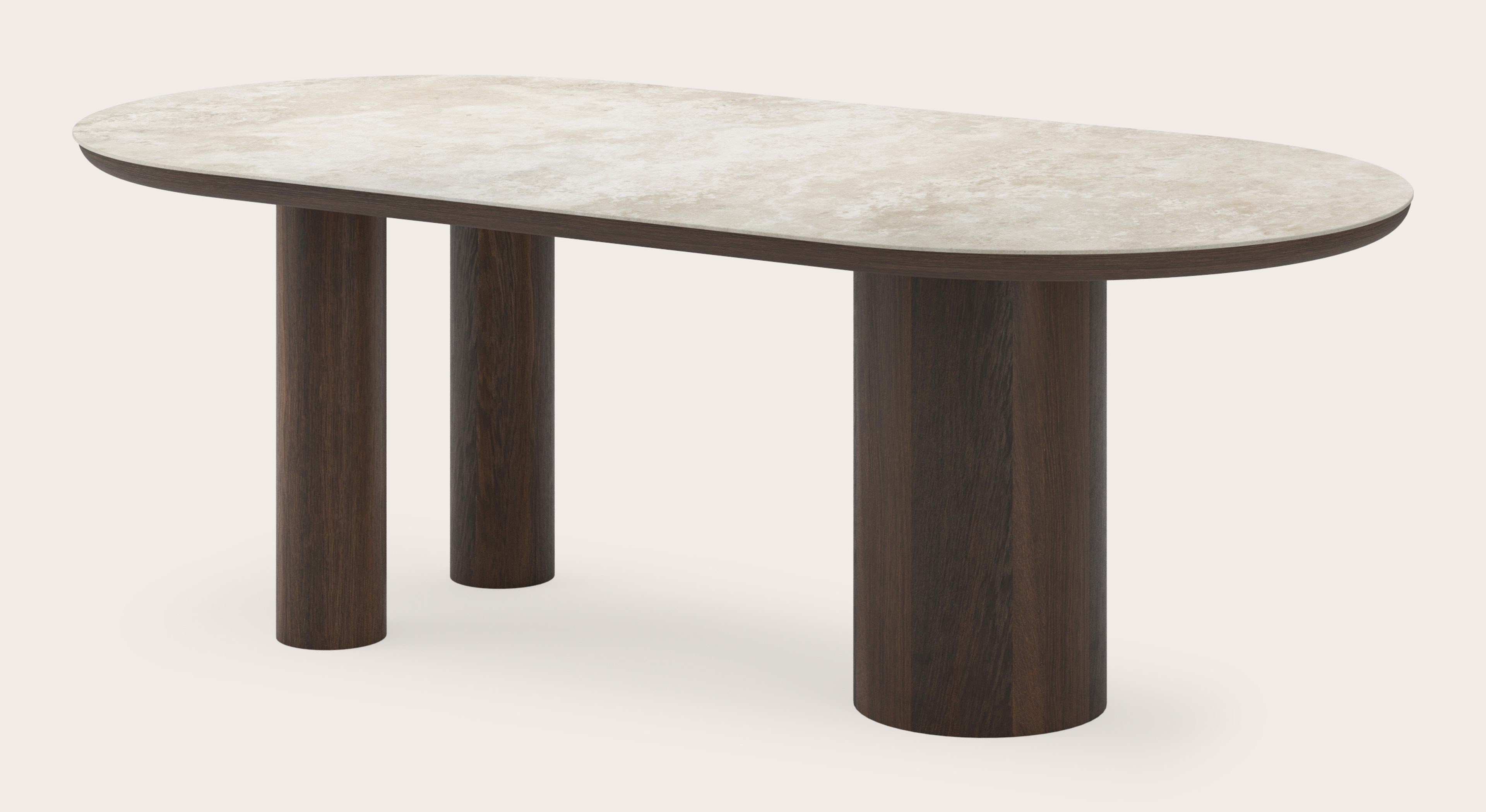 Eettafel Amato Rondo onderstel in gerookte eik met plat ovaal volkeramisch Ceramo blad in kleur Rapolano 220 x 110 x 76 cm