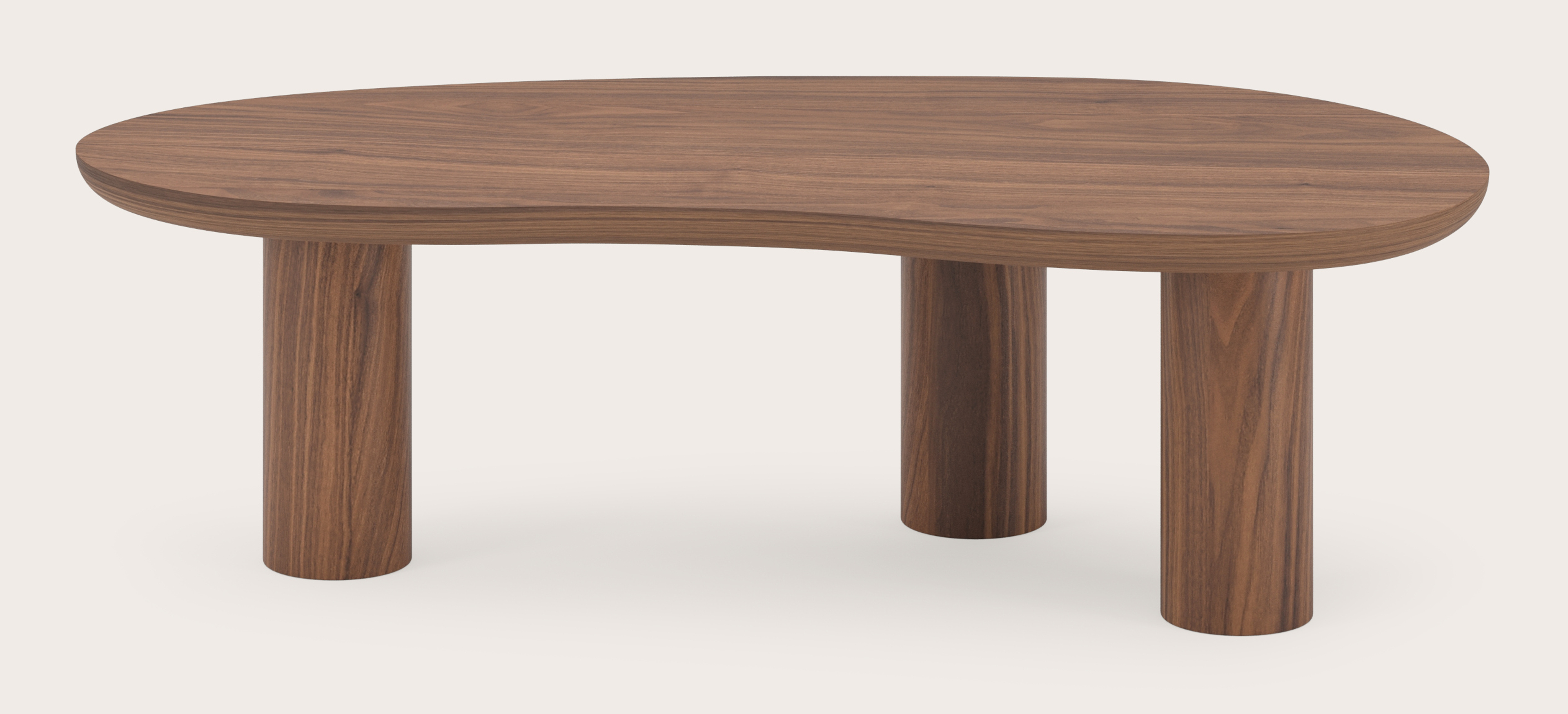 Salontafel Amato XSmall Rondo onderstel met blobvormig Amato blad in walnoot 113 x 56 x 34 cm
