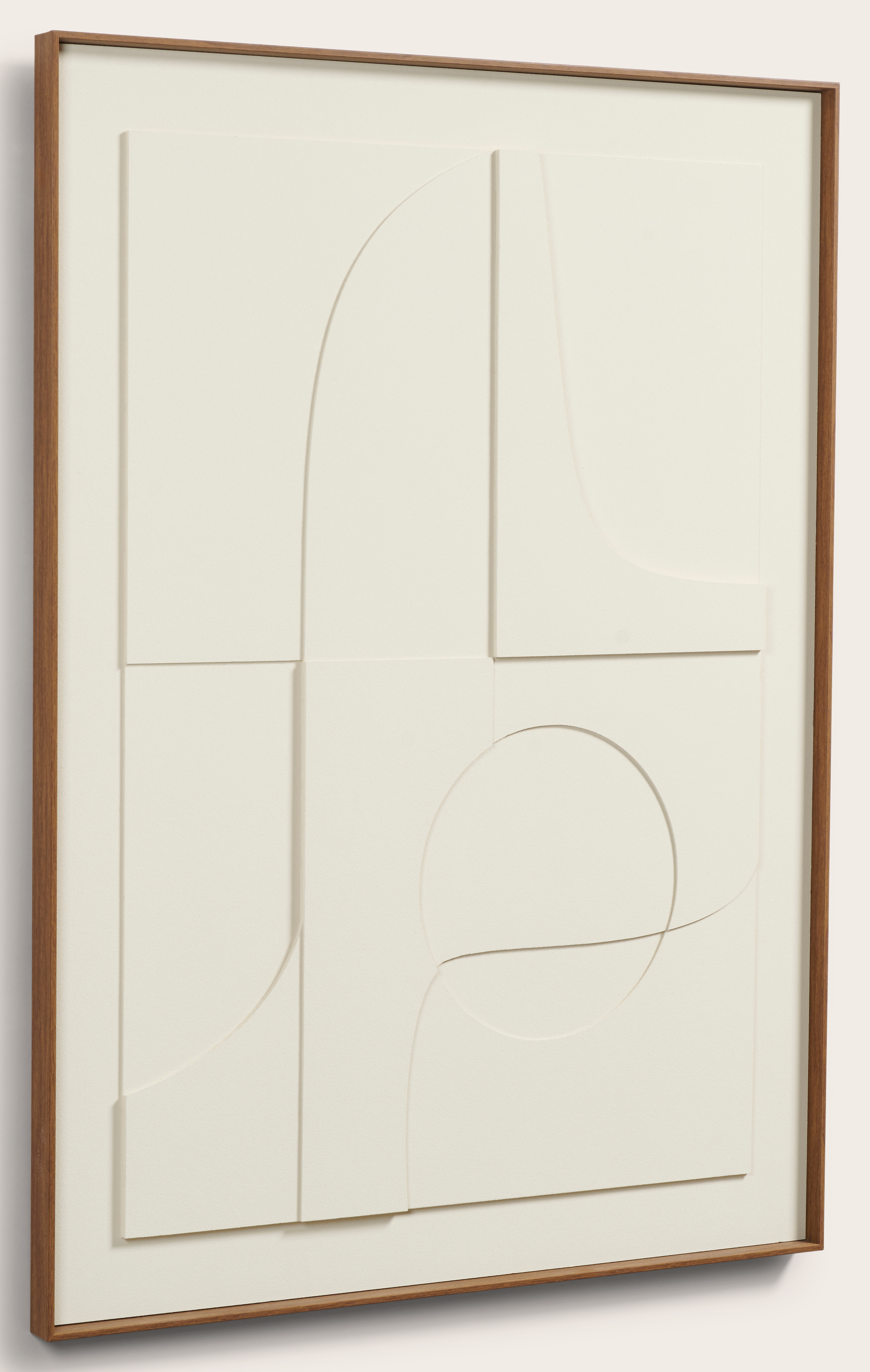 Relief VII 3D wand decoratie wit in walnoot kader 90x120cm