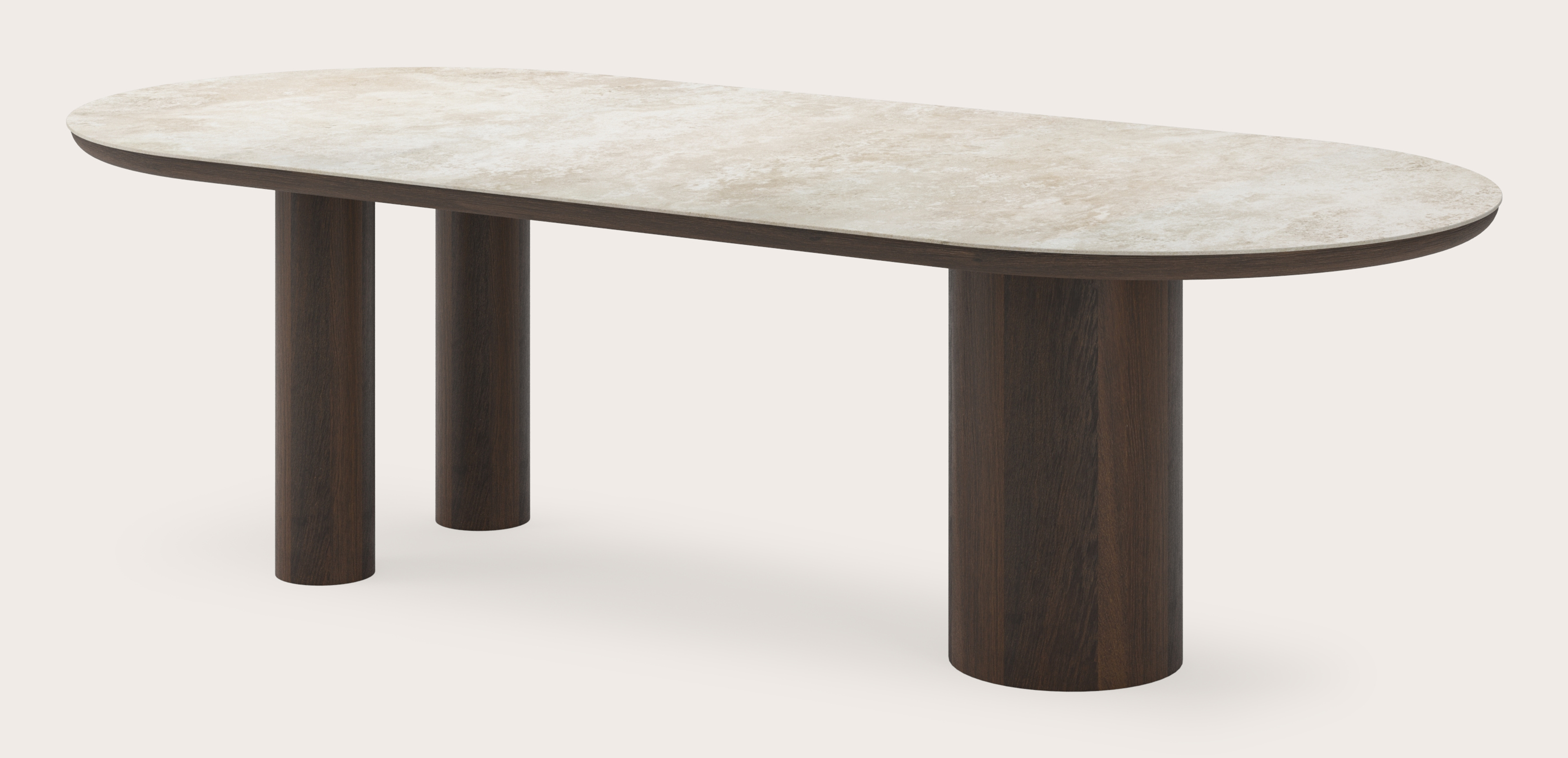 Table de salle à manger Amato Rondo armature en chêne fumé avec plateau Ceramo ovale plat en céramique en couleur Rapolano 260 x 115 x 76 cm