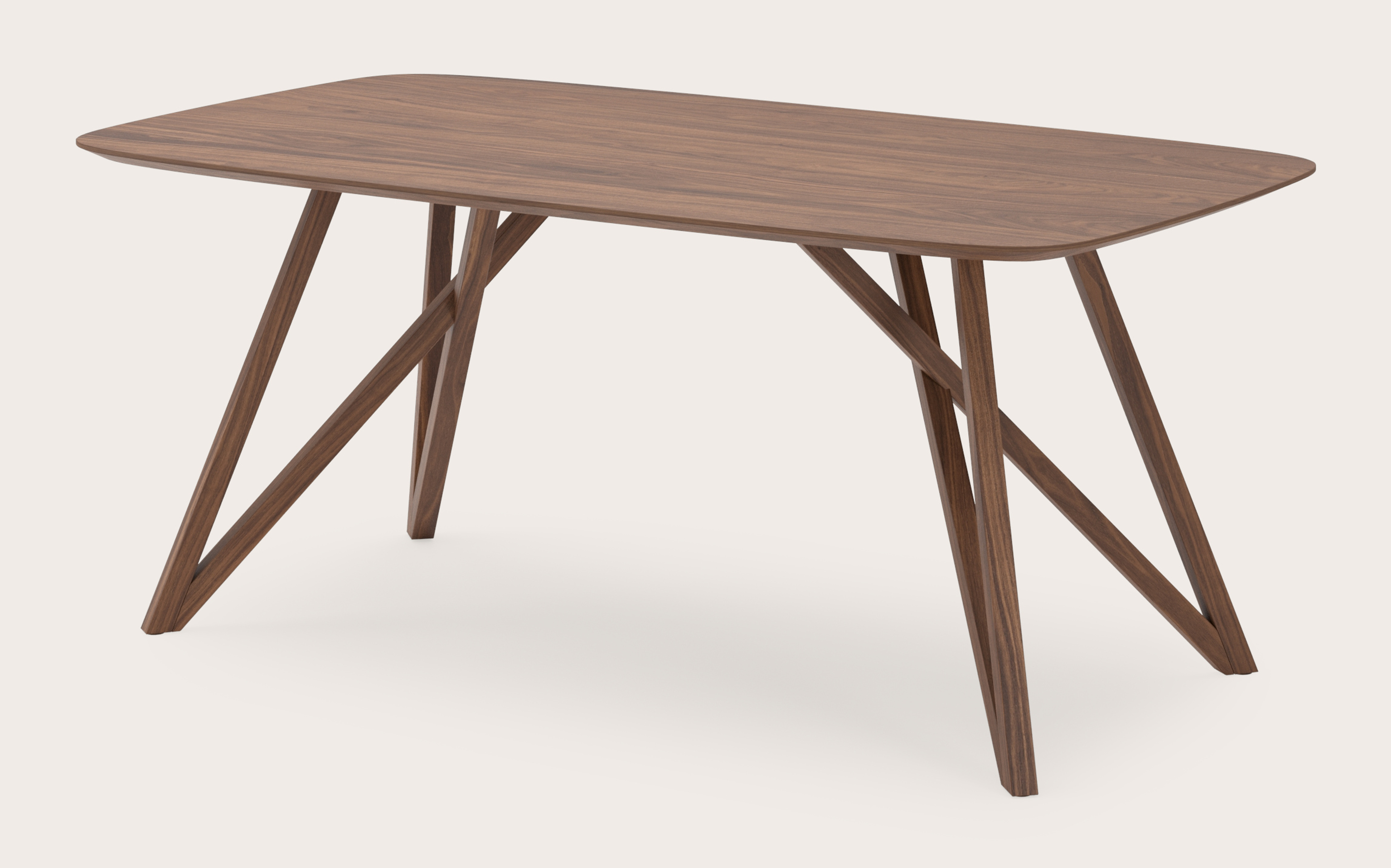 Eettafel Ragno onderstel in walnoot met bootvormig Finesso blad in walnoot 180 x 100 x 77 cm
